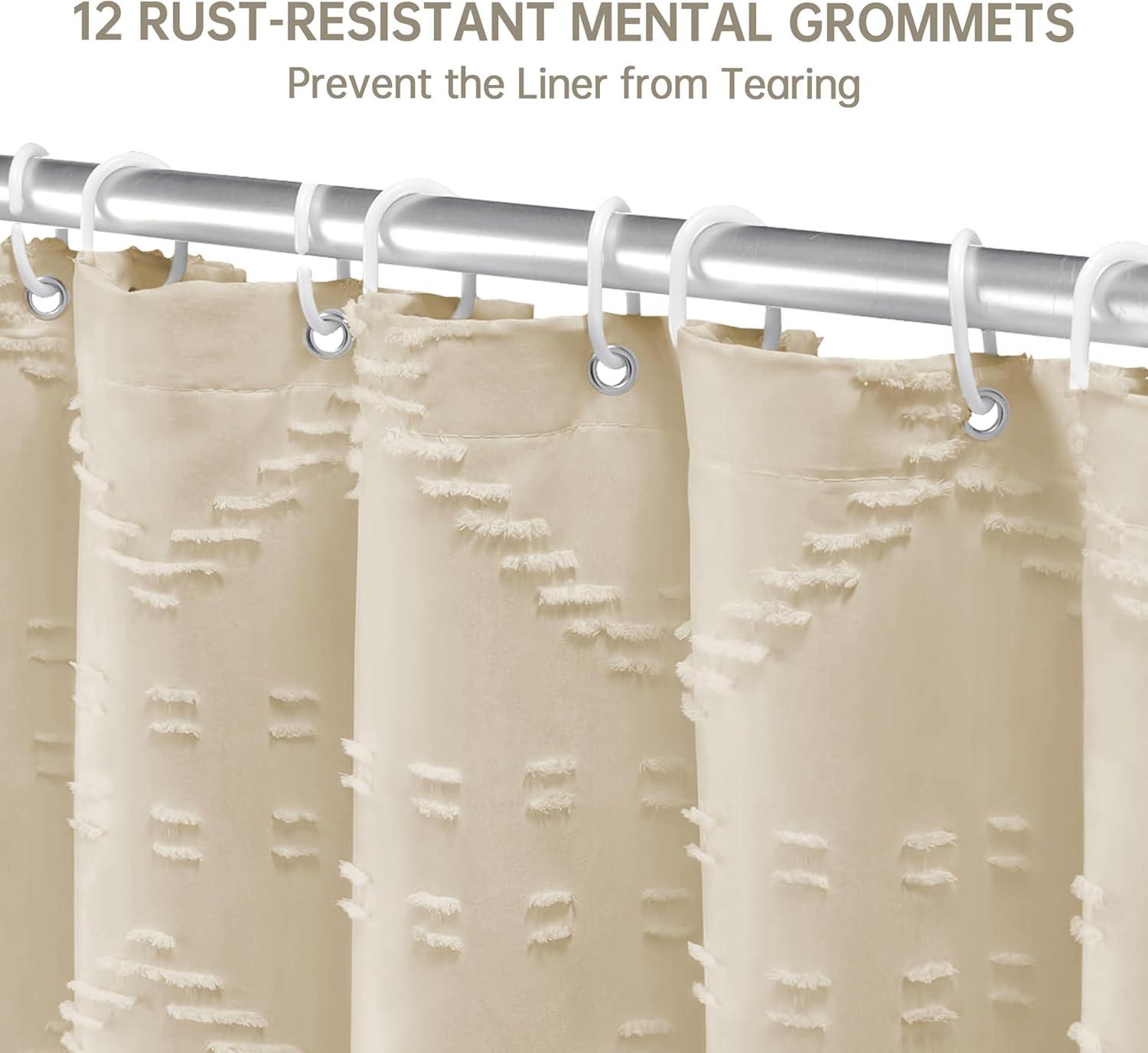 Cream Chevron Textured Boho Fabric Shower Curtain, 72 x 72