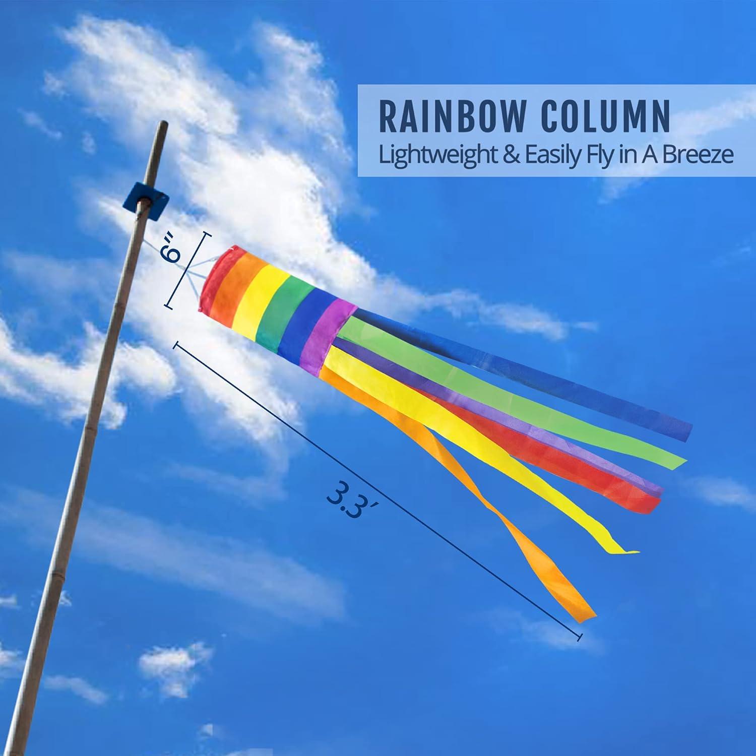 Anley 40 Inch Rainbow Column Windsock Flag - LGBT+ Parade Garden Decorative Flag with Rainbow Long Tails