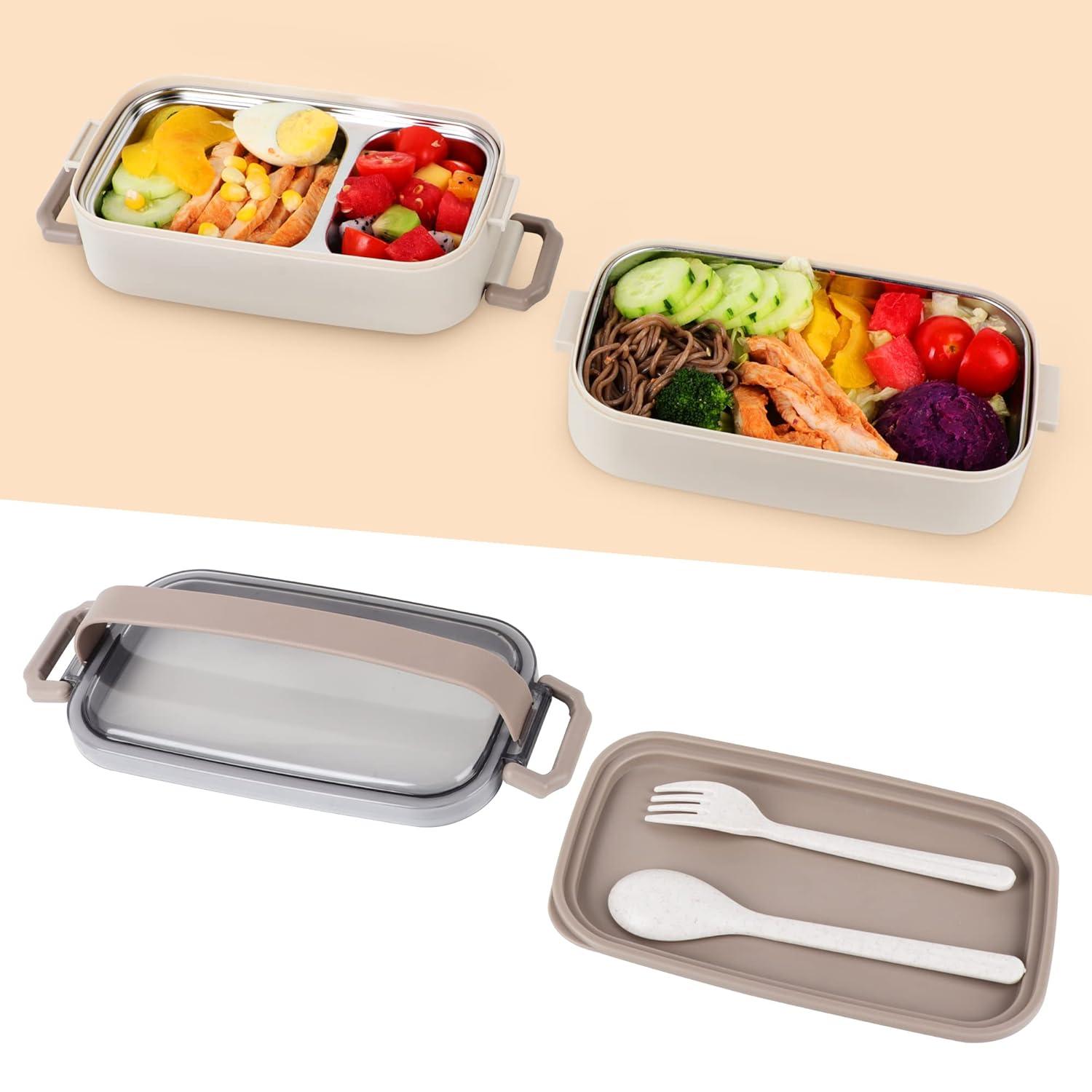 Stainless Steel Bento Box for Adults&Kids,Japanese Leakproof Lunch Box Divided Food Meal Storage Containers Set Stackable 2 Layer for Children School Picnic Green