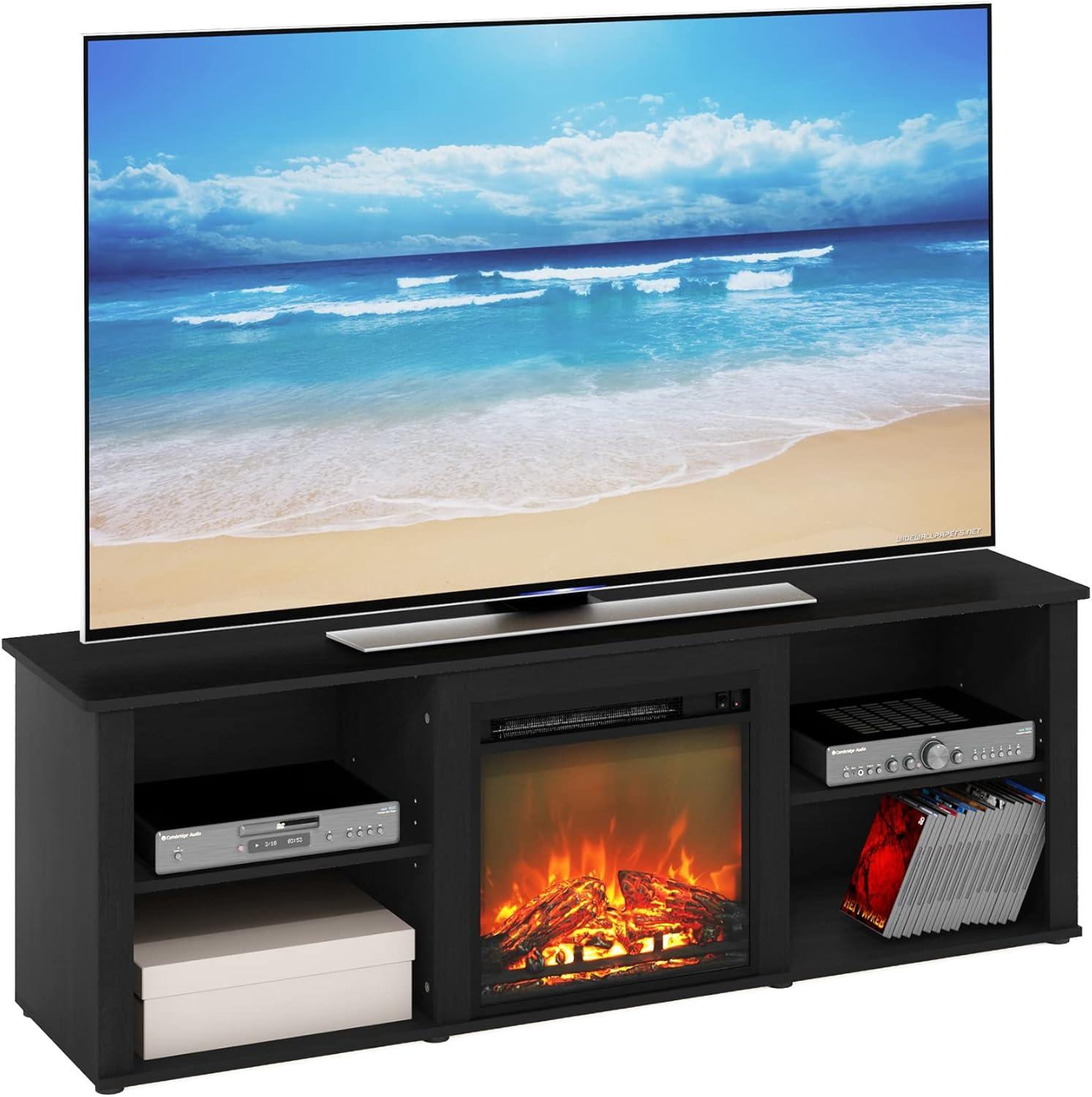 Furinno Montale 70 Inch TV Stand with Fireplace, Americano