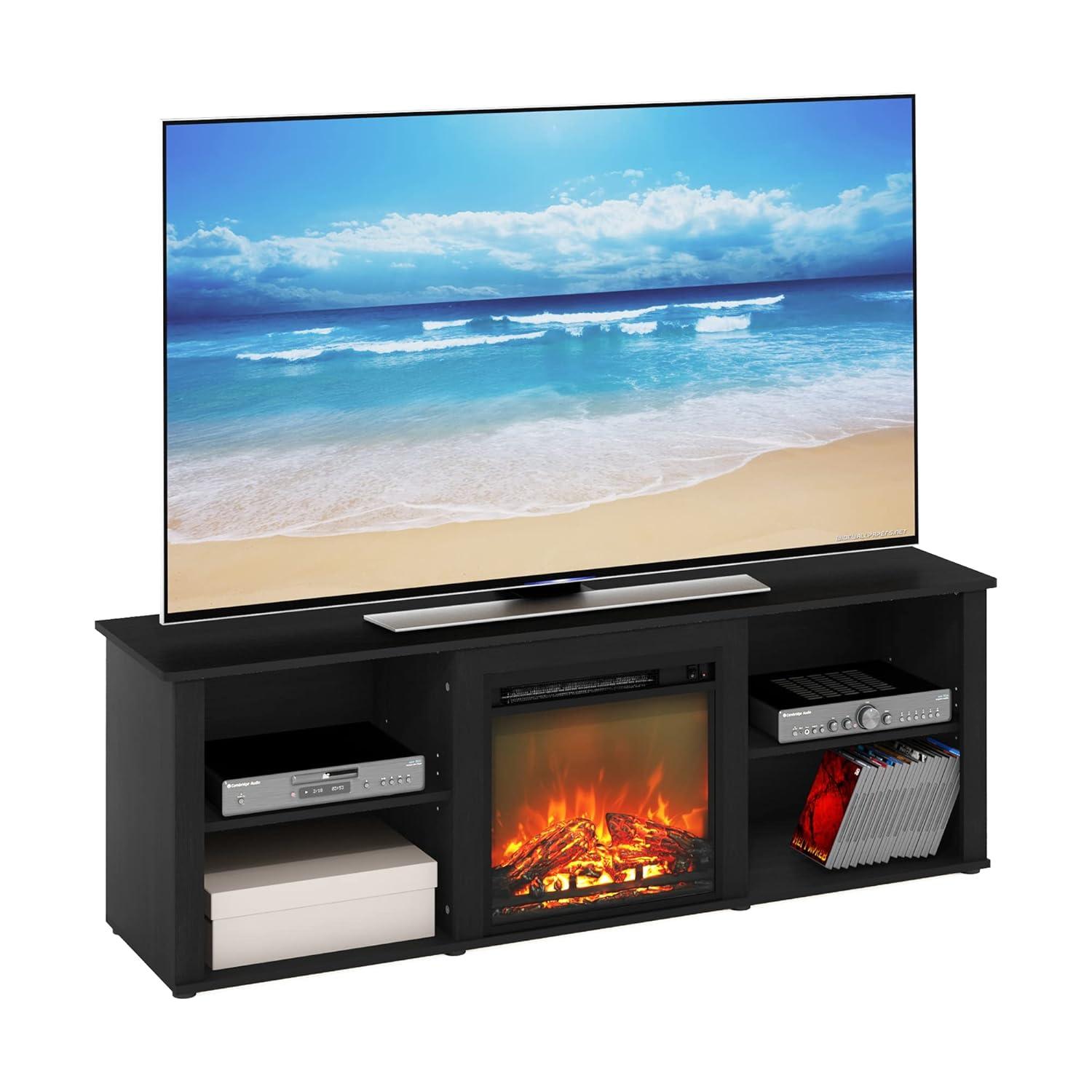 Furinno Classic Fireplace TV Stand Entertainment Console Media Center W/18" Electric Fireplace for TVs up to 70",Americano