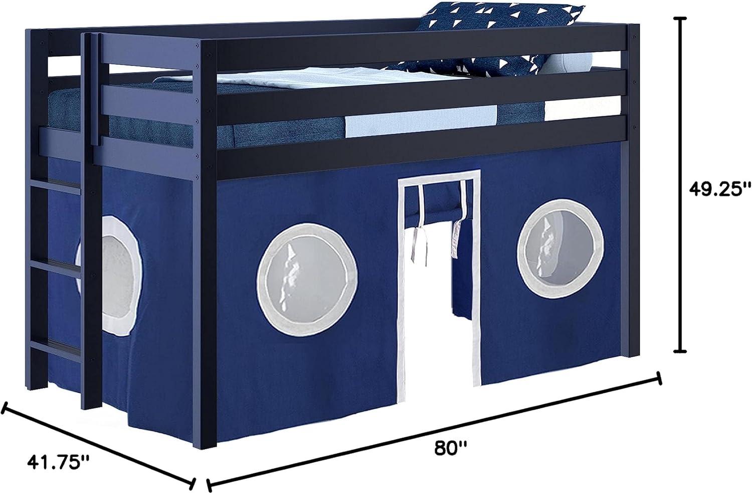 Blue Pine Twin Loft Bed with Ladder and Tent