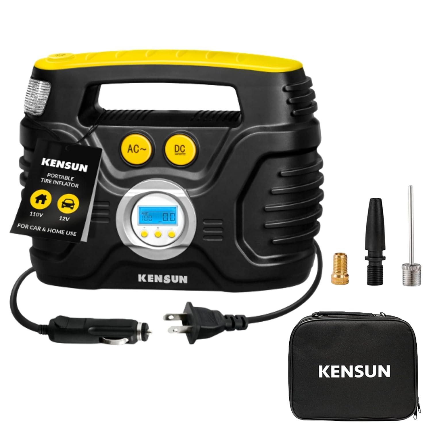 Kensun Air Compressor for Tires - Portable Tire Inflator Air Pump for Car - Electric Tire Compressor for Home and Car - Air Compressor Tire Pump - Air Pump for Cars, BIkes, And Inflatables