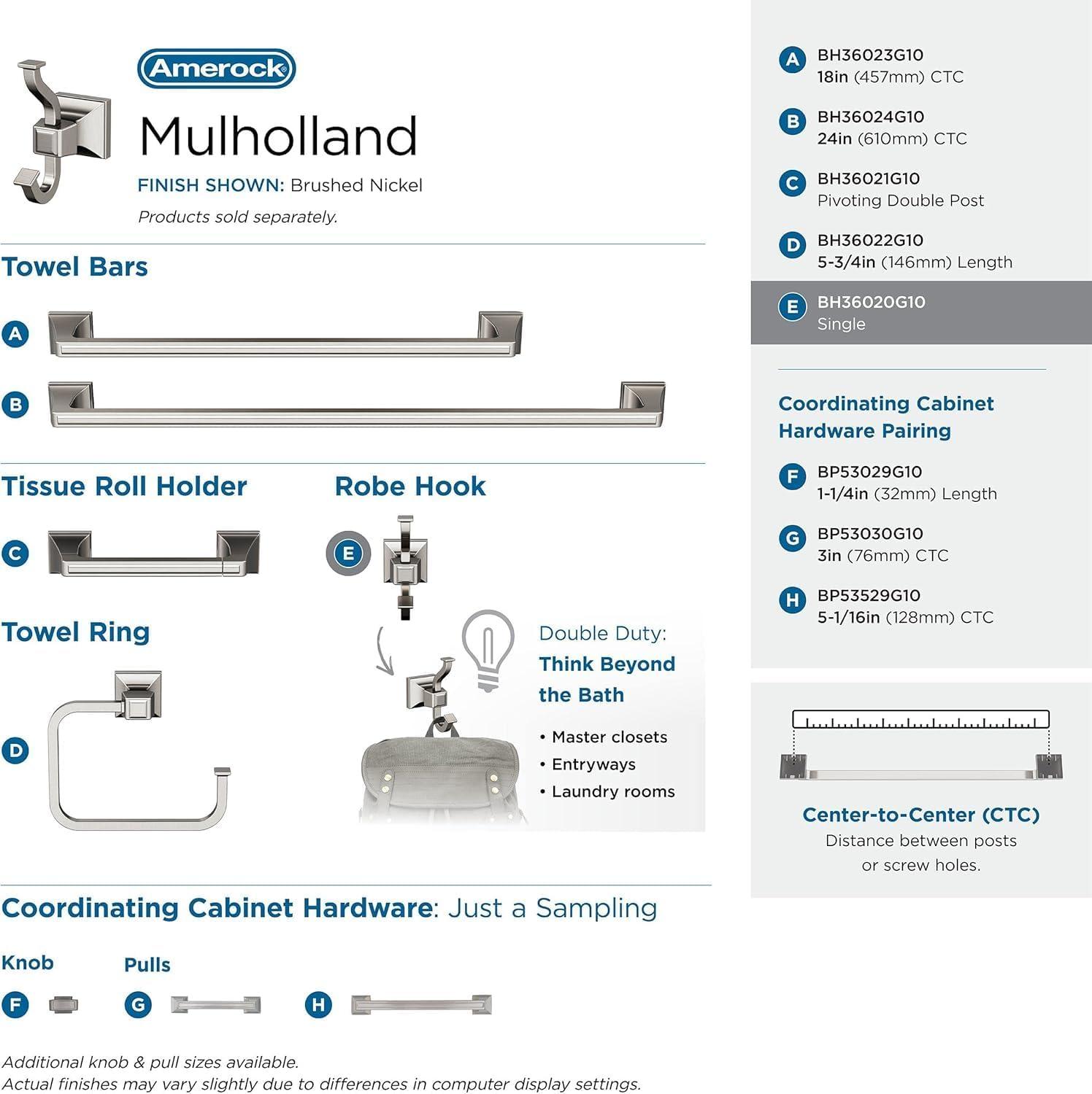 Amerock Mulholland Brushed Nickel Single Prong Robe Hook