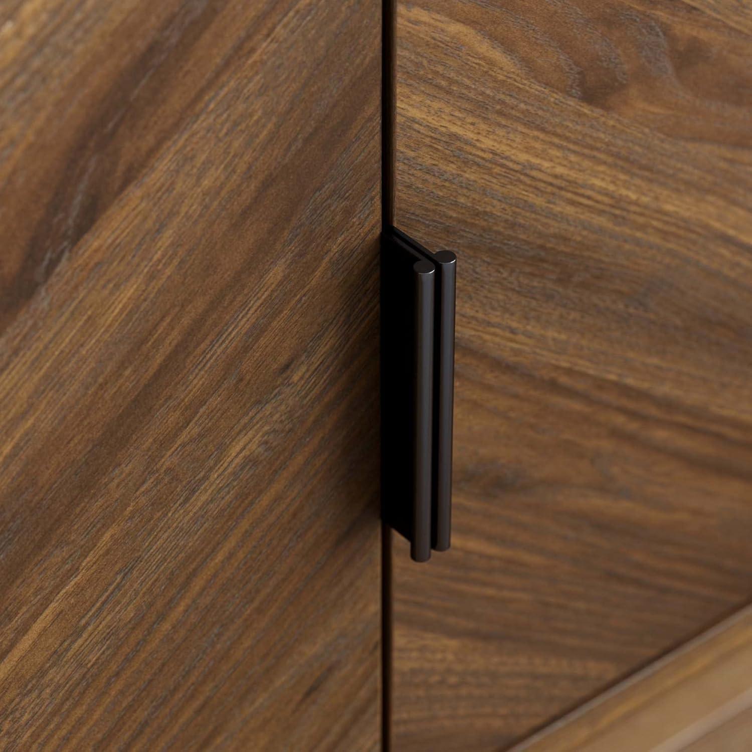 Walnut Black Media Console Cabinet with Storage