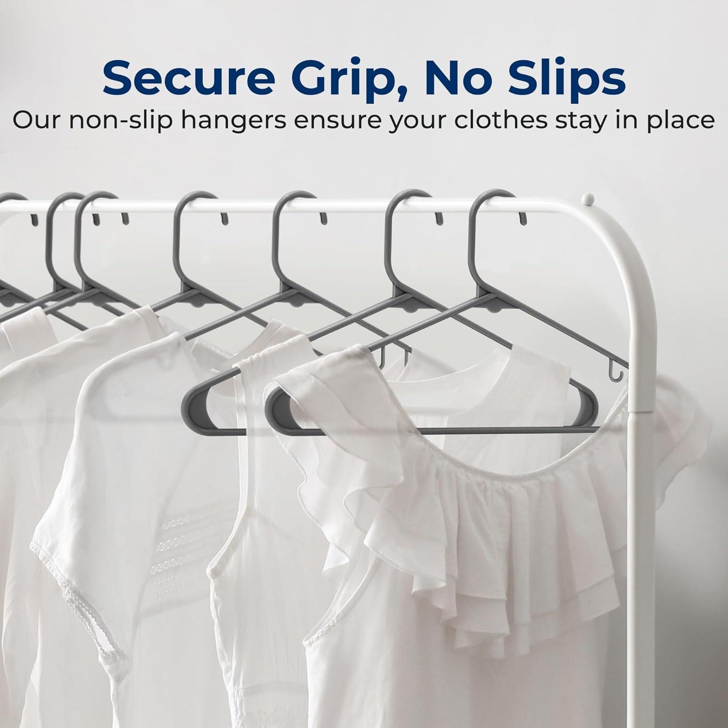 SereneLife 20pc Non-Slip Plastic Clothes Hangers - Space-Saving Design, Grey (SLHPLGRA20)