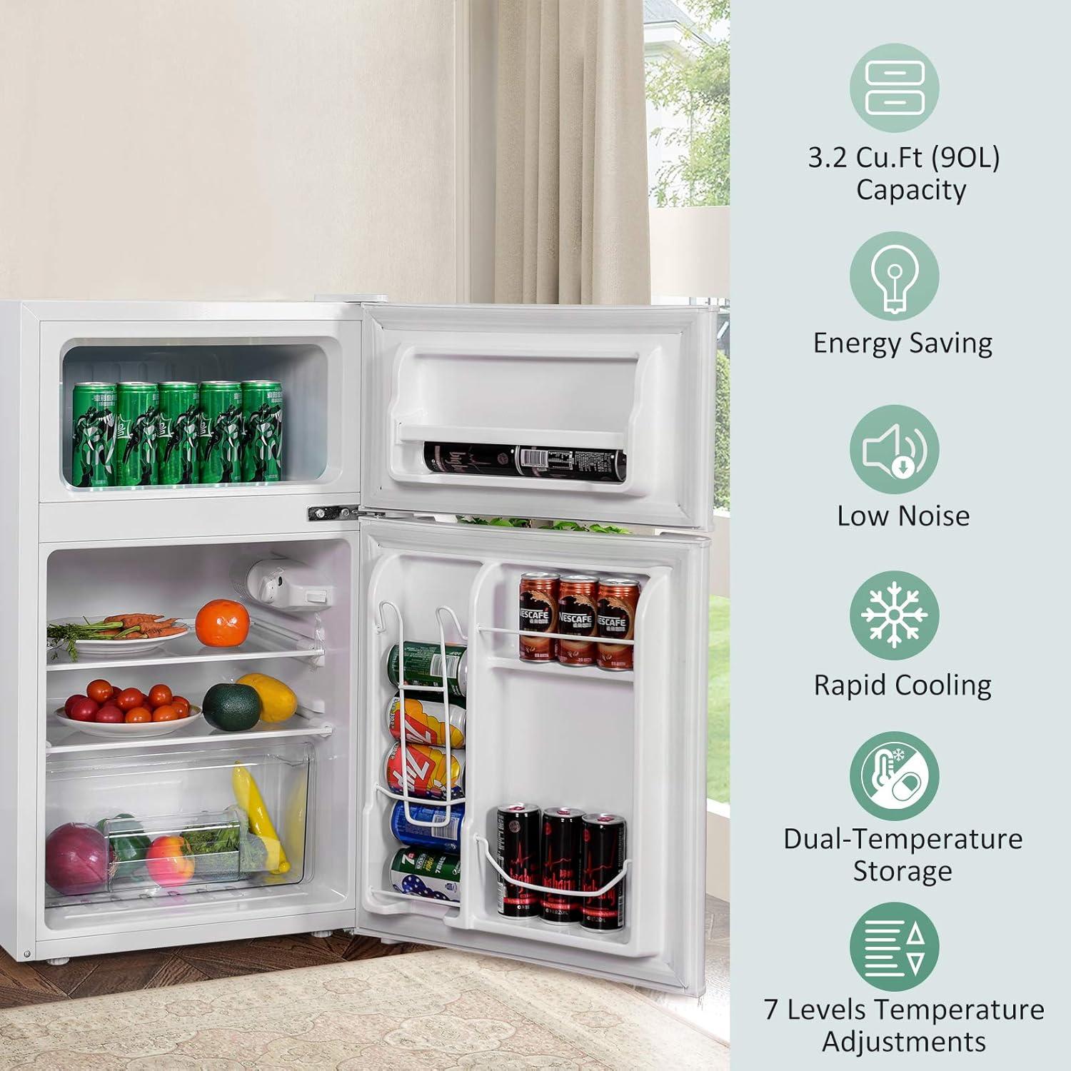 Costway Costway 3.2 Cubic Feet Portable Freestanding Mini Fridge with Freezer