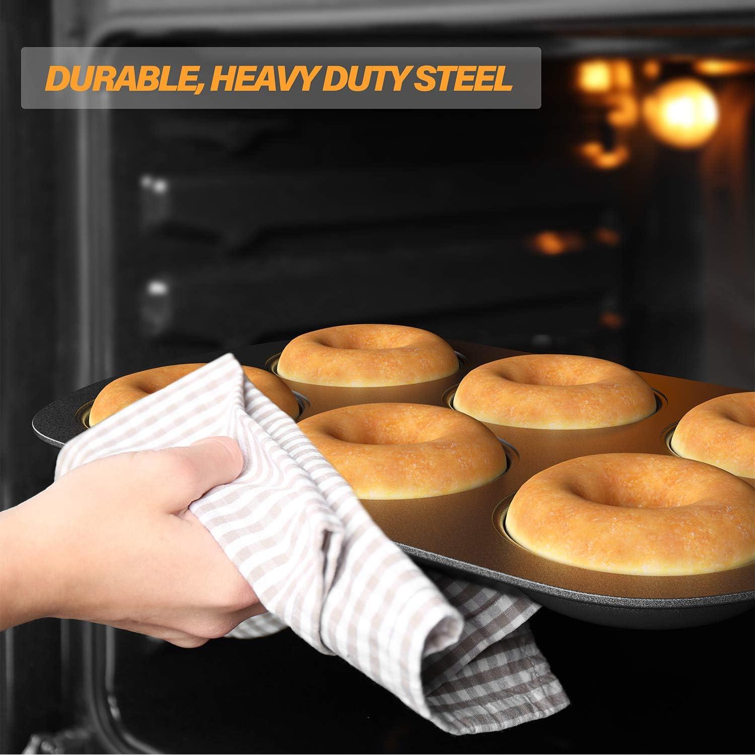 Tiawudi Non-Stick 6-Cavity Donut Baking Pans, Makes Individual Full-Sized 3 1/4" Donuts, Set of 3