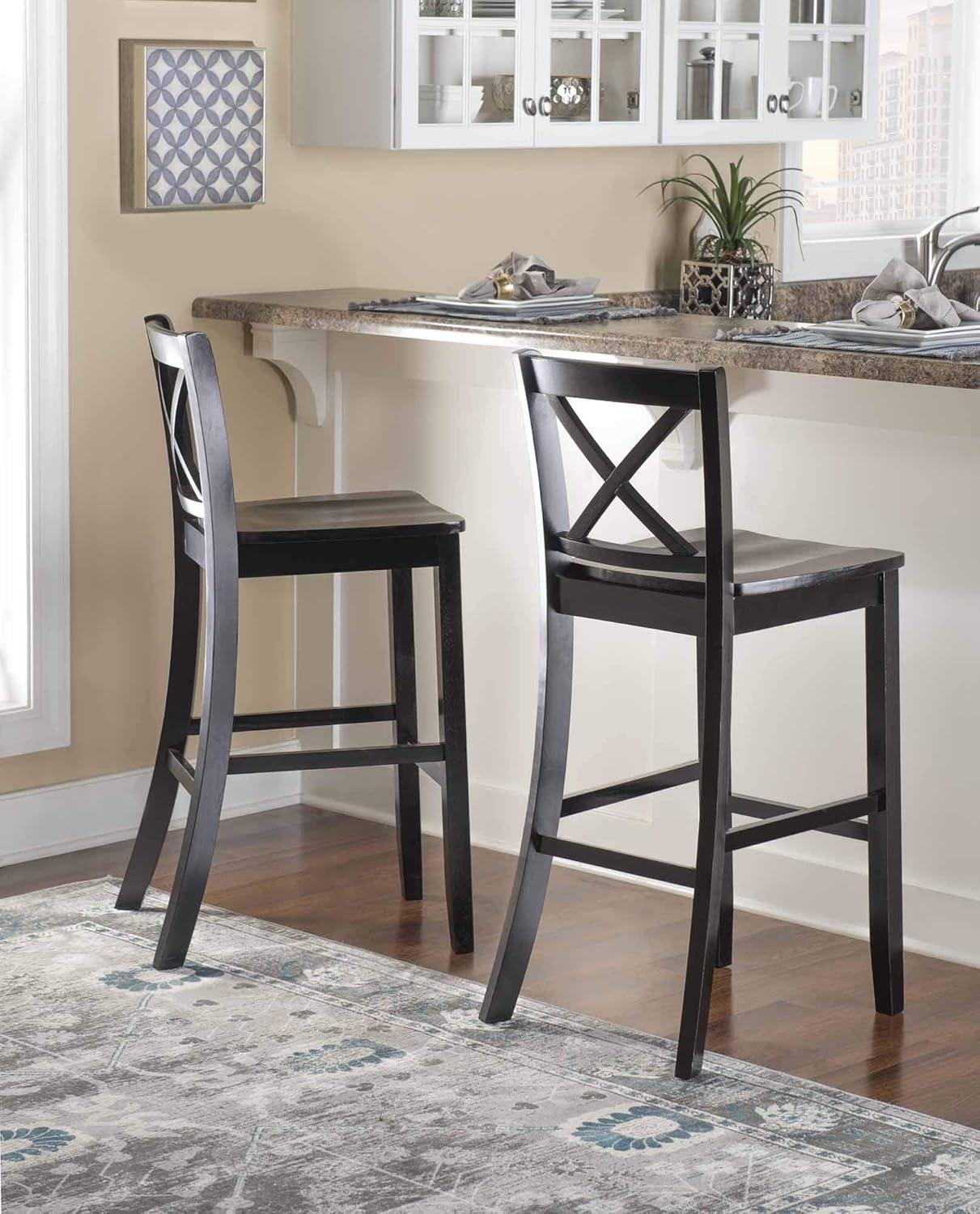 30" Torino X Back Wood Barstool - Black - Linon: Solid Rubberwood, Unupholstered, Armless