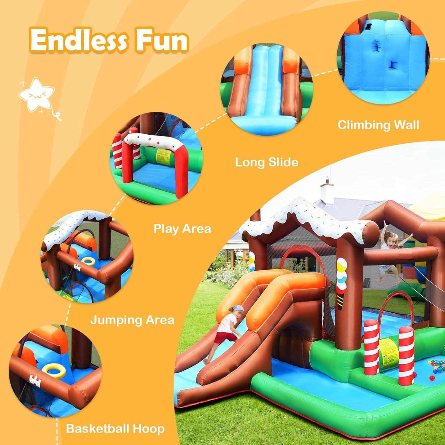 Snow Theme Inflatable Bounce House with Slide and Tunnel