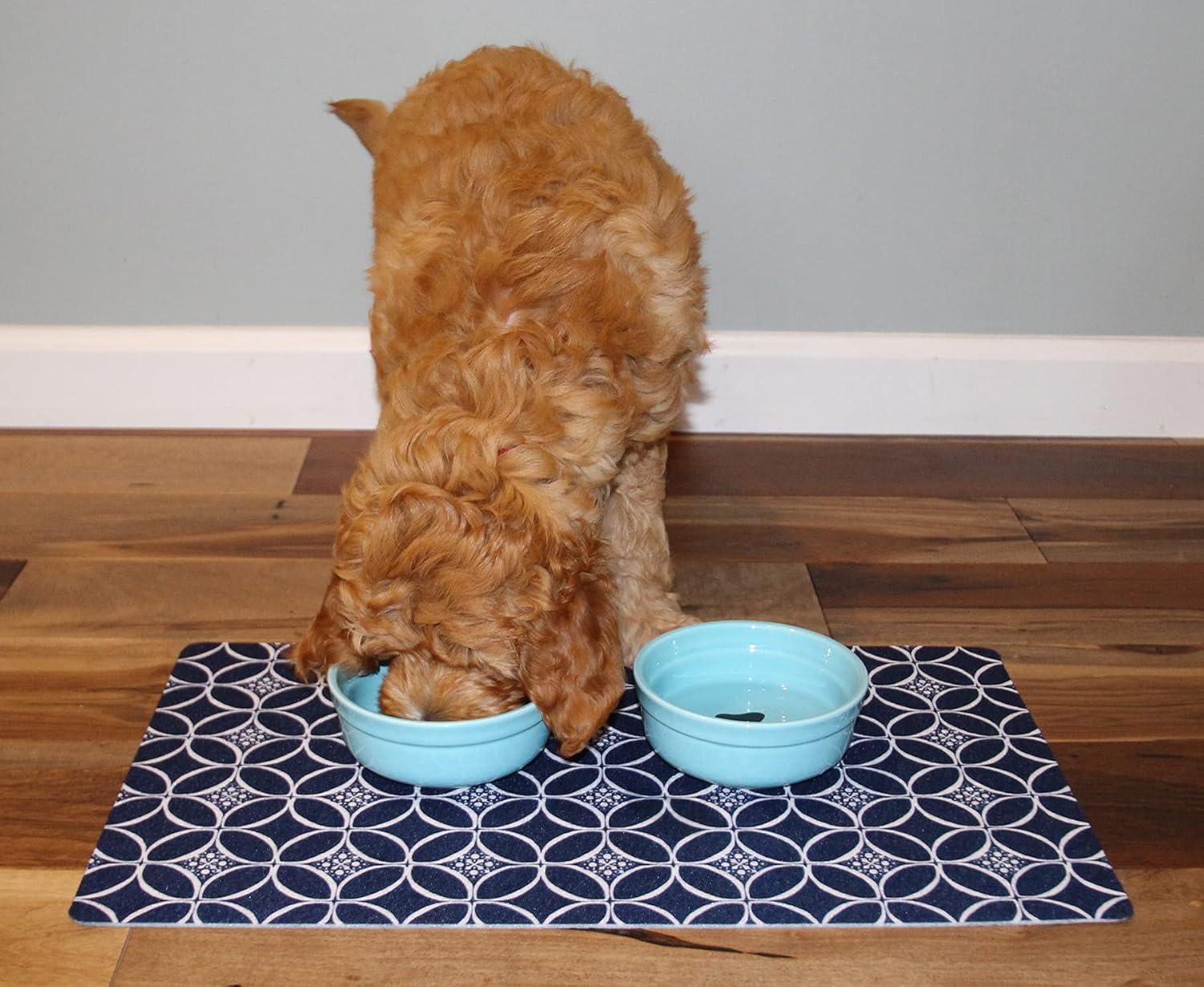 Pet Bowl Placemat, Feeding Mat For Dog & Cat - Thin, Absorbent, Waterproof, Machine Washable