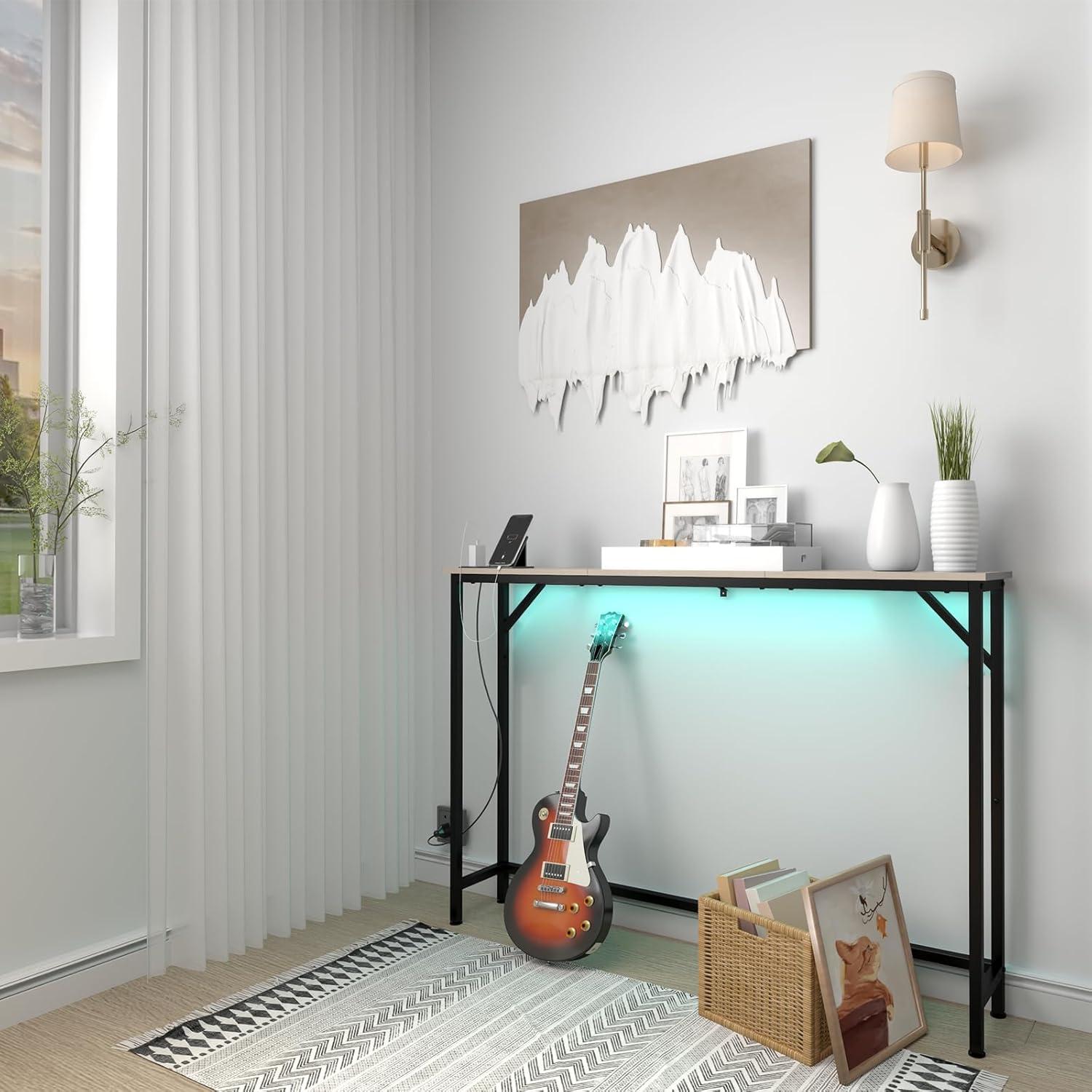 5.9" Narrow Sofa Table with Outlets, Skinny Console Table with Storage, Slim Behind Couch Table for Living Room, Entryway, Hallway, Foyer - Black