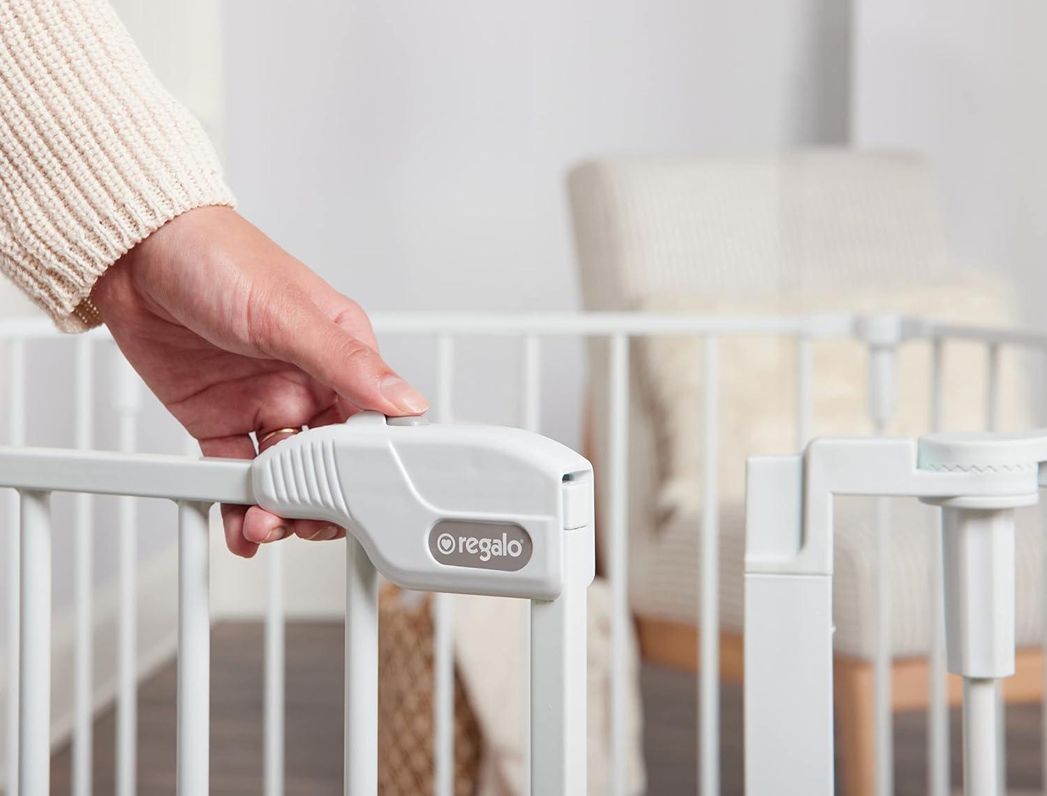 Regalo Super Wide Baby Gate, Features Play Yard Option, White, 144", Age Group 6-24 Months