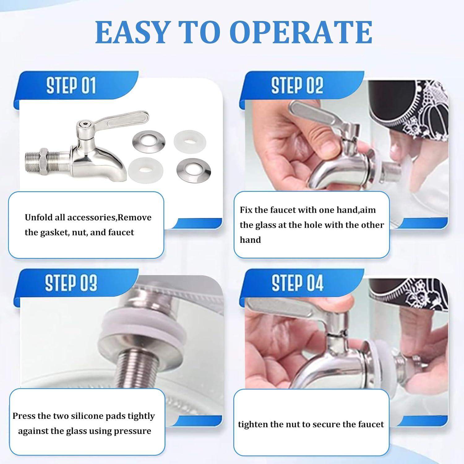 Polished Stainless Steel Beverage Dispenser Replacement Spigot Set