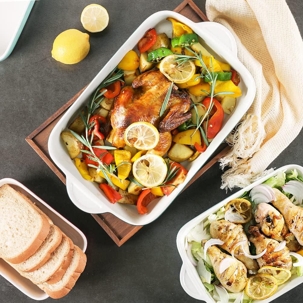 SWEEJAR Rectangular Ceramic Bakeware Set, Non-Stick Roasting Pan with Handles Baking Dishes,Casserole Pans for Cake Dinner, Set of 3 - Navy