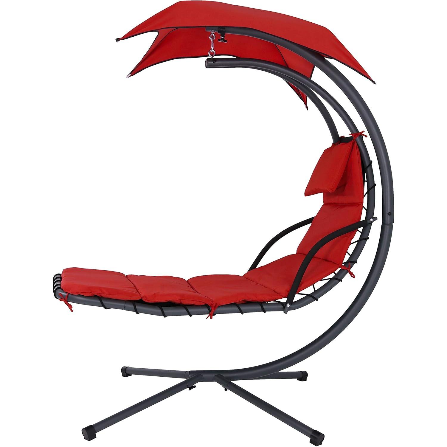 Steel Outdoor Floating Chaise Lounge Chair with Canopy with Stand