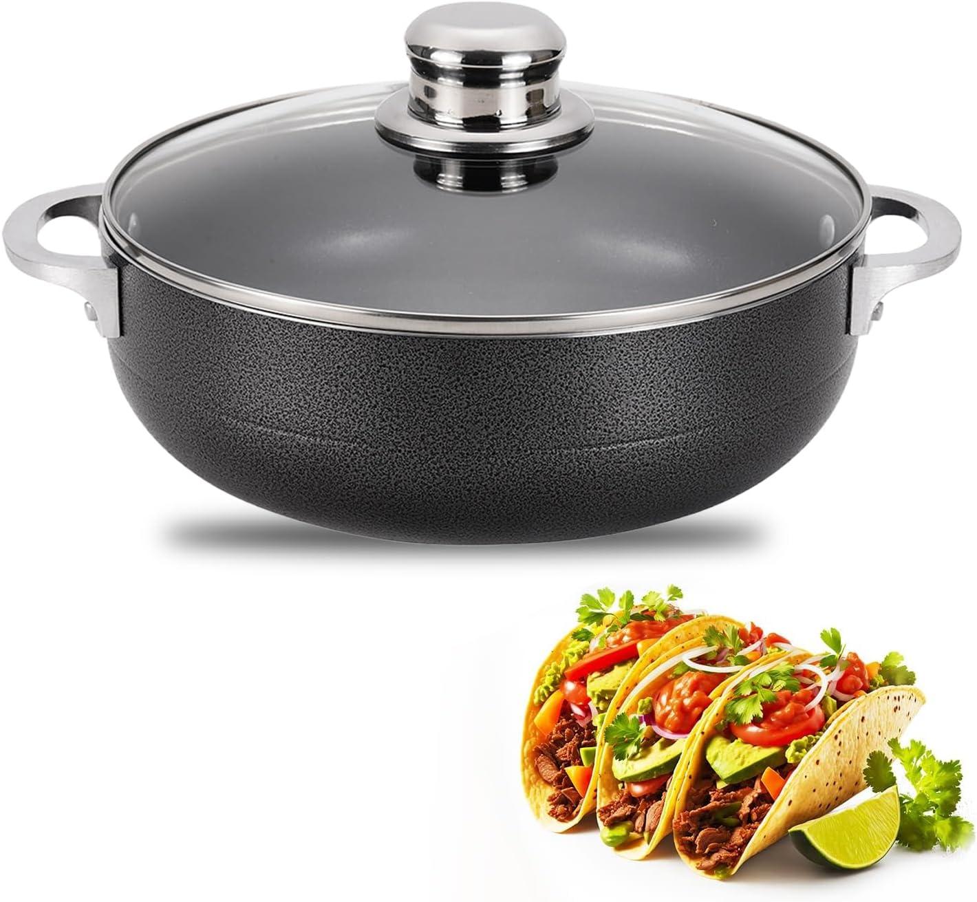 Black Non-Stick Aluminum Dutch Oven with Glass Lid, 3.5 Quarts