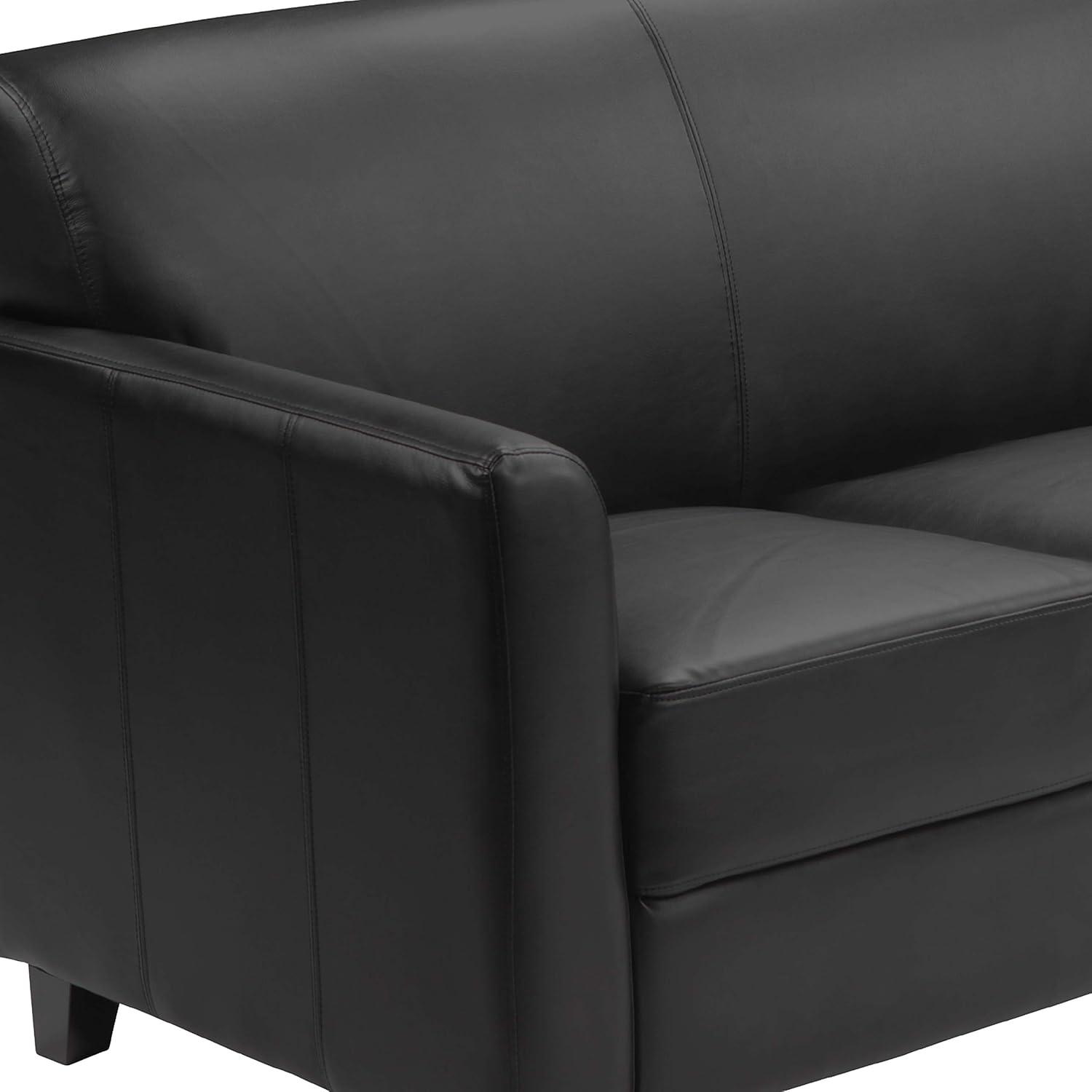 Contemporary Black LeatherSoft 3-Seat Sofa with Flared Arms and Wood Feet