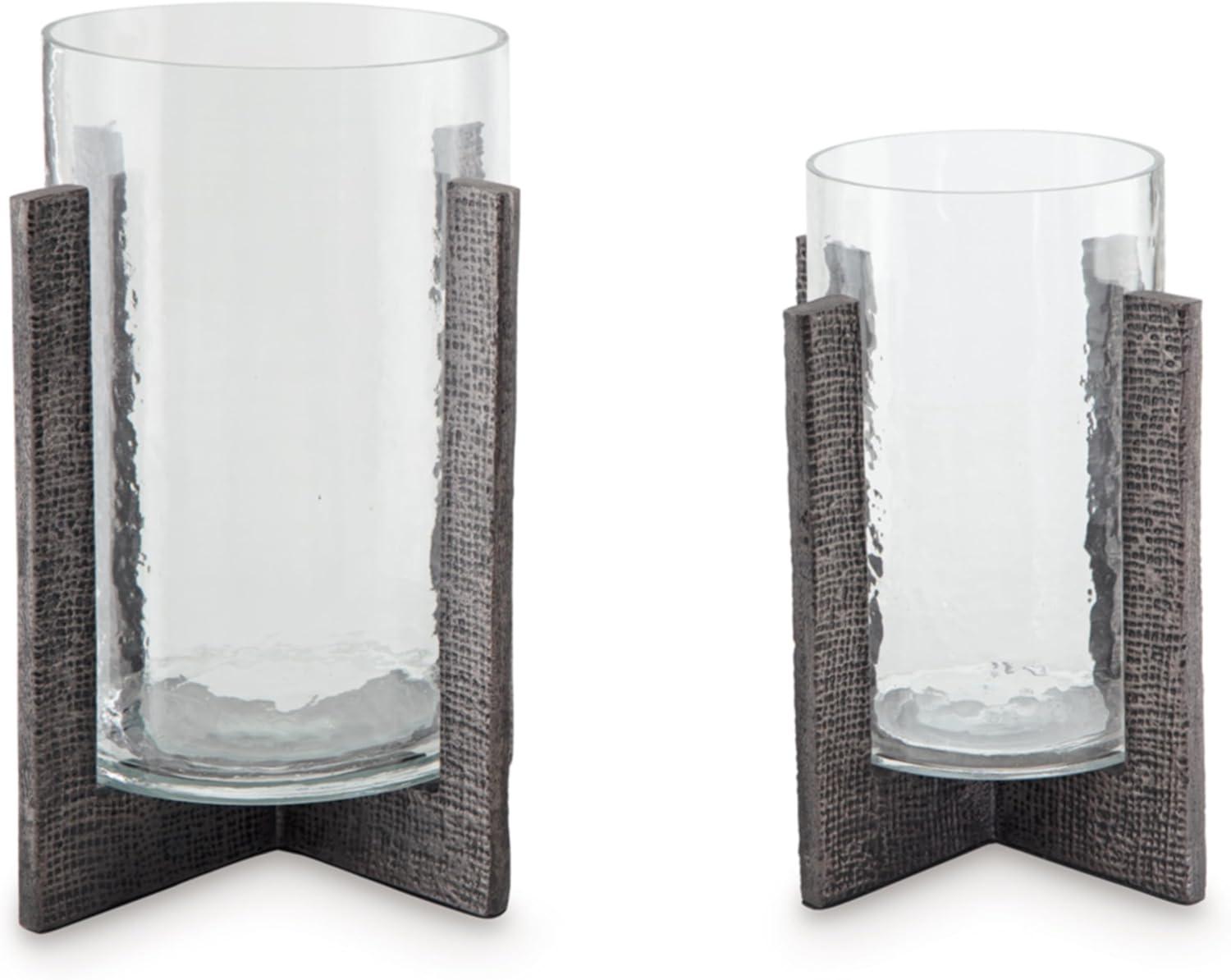 Signature Design by Ashley Casual Garekton Candle Holder (Set of 2)  Clear/Pewter Finish