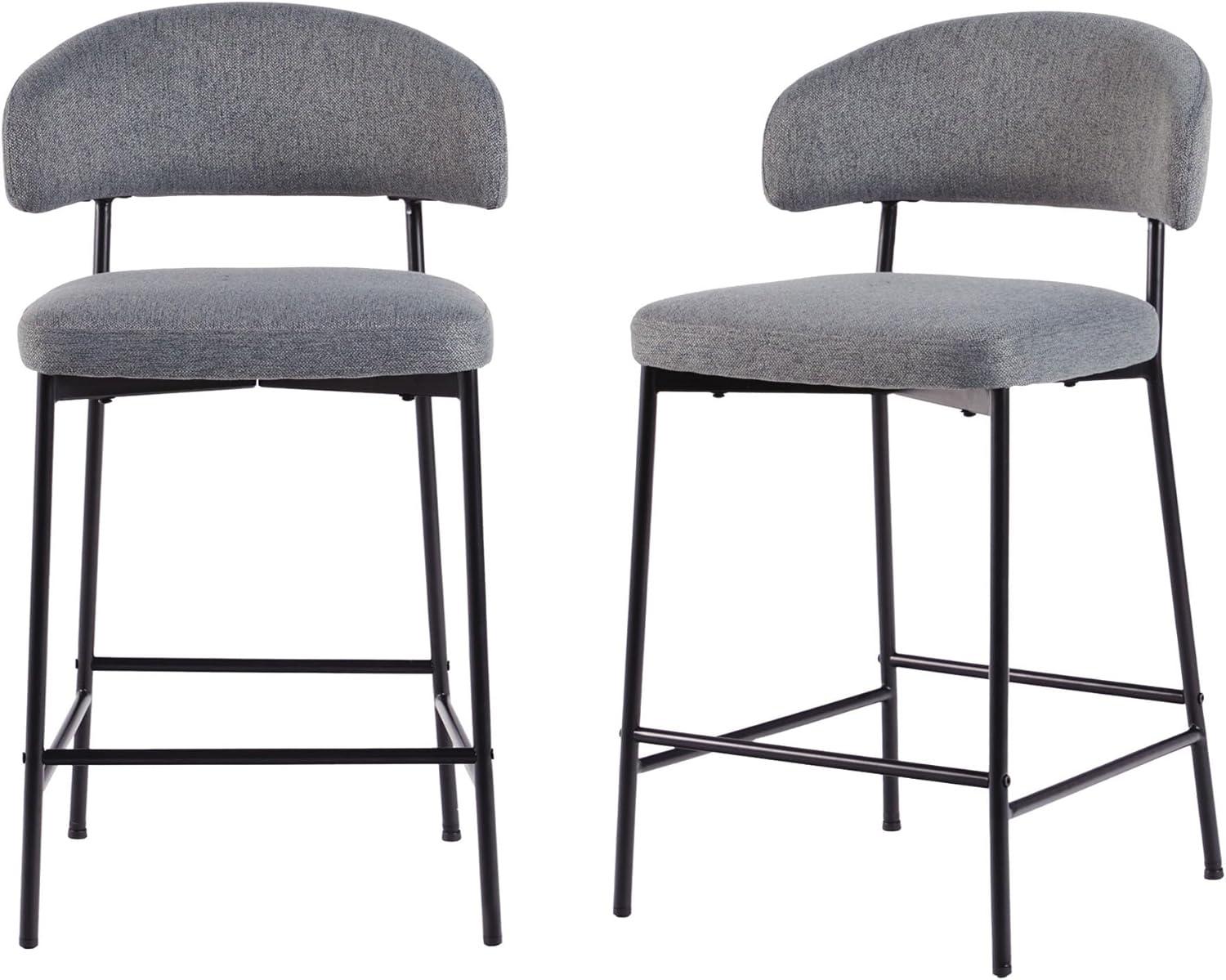 Charcoal Upholstered Adjustable Metal Counter Stools, Set of 2