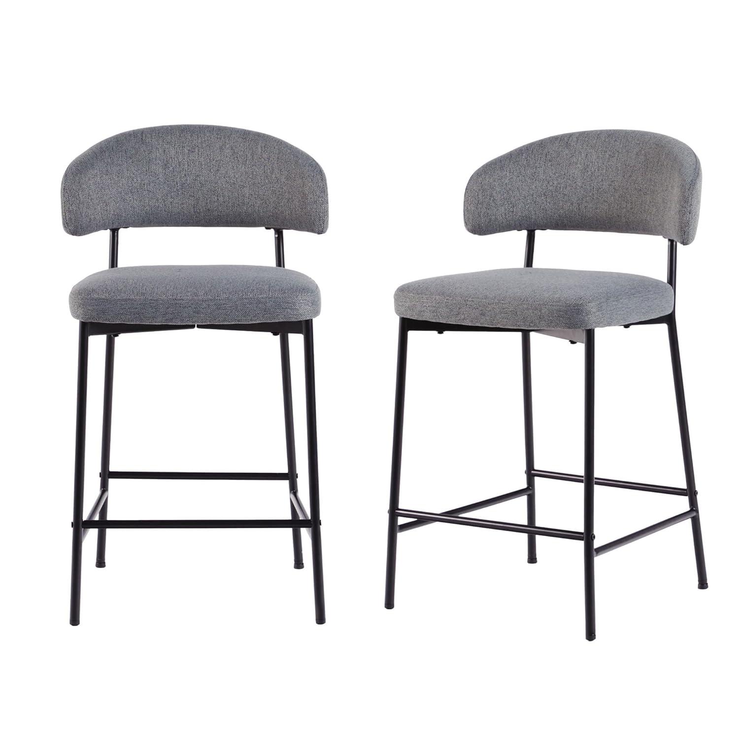 Walker Edison Modern Curved Back Counter Stool Filled Foam, Set of 2, Charcoal
