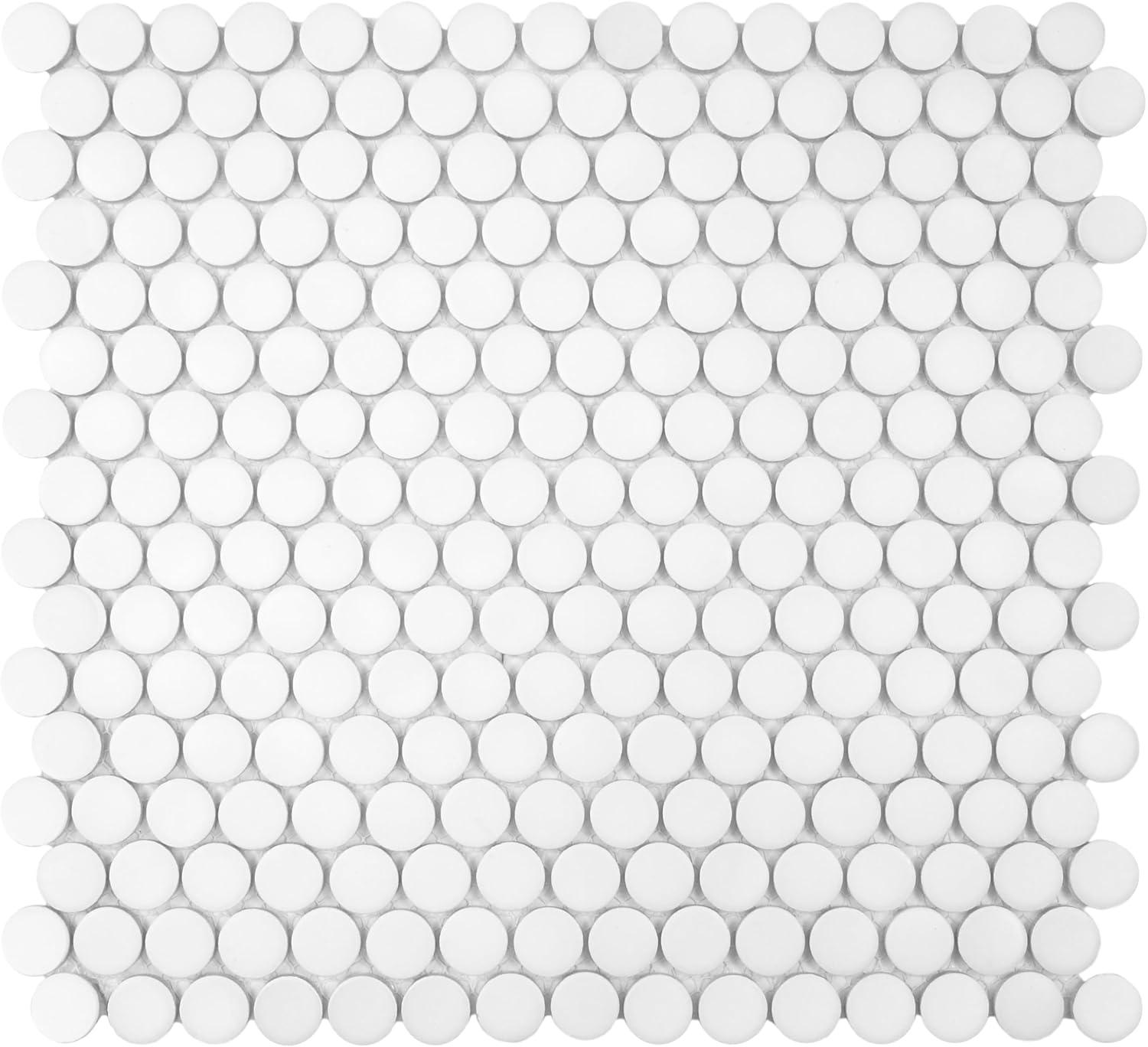 Hudson Penny Round Matte White Porcelain Mosaic Tile 12x12