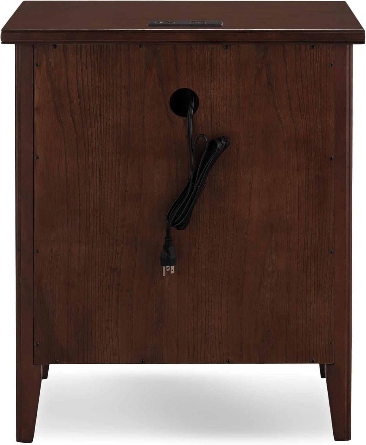 Leick Home 10522 Laurent Nightstand with Drawer, Door with USB-C Fast Charging Station and AC/USB Outlet, Chocolate Cherry