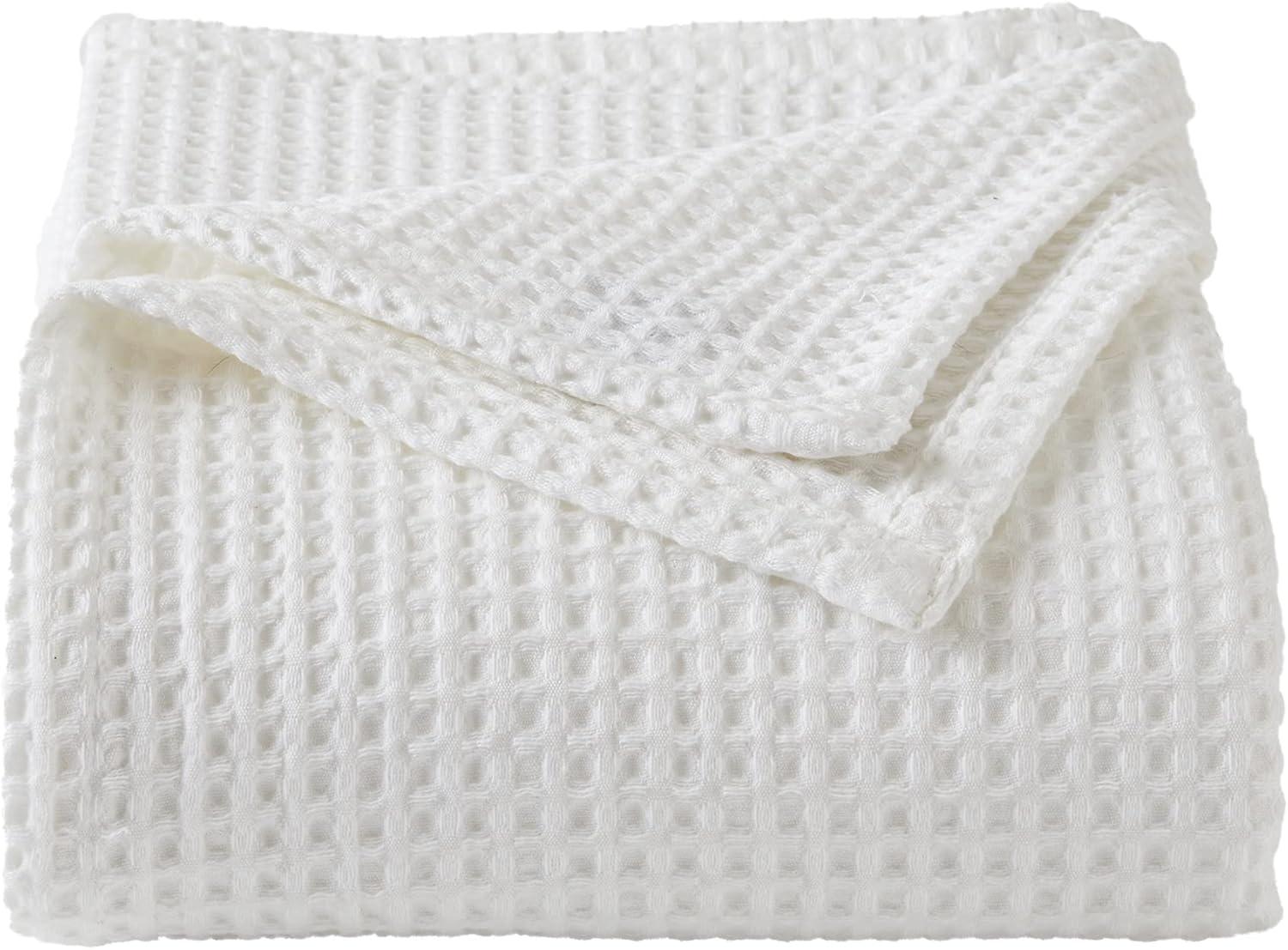 Full White Cotton Waffle Weave Bed Blanket