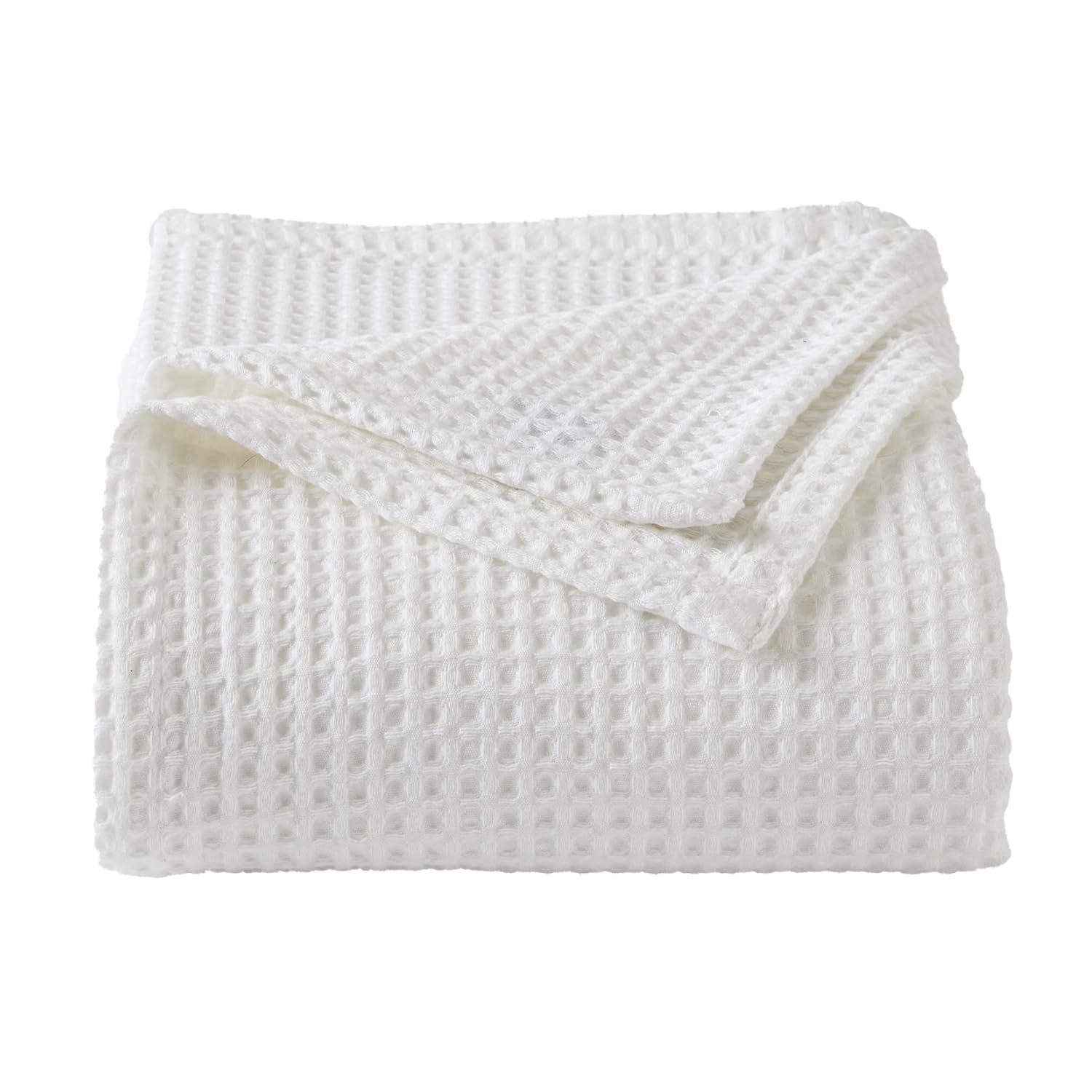 Market & Place 100% Cotton Waffle Weave Bed Blanket King White