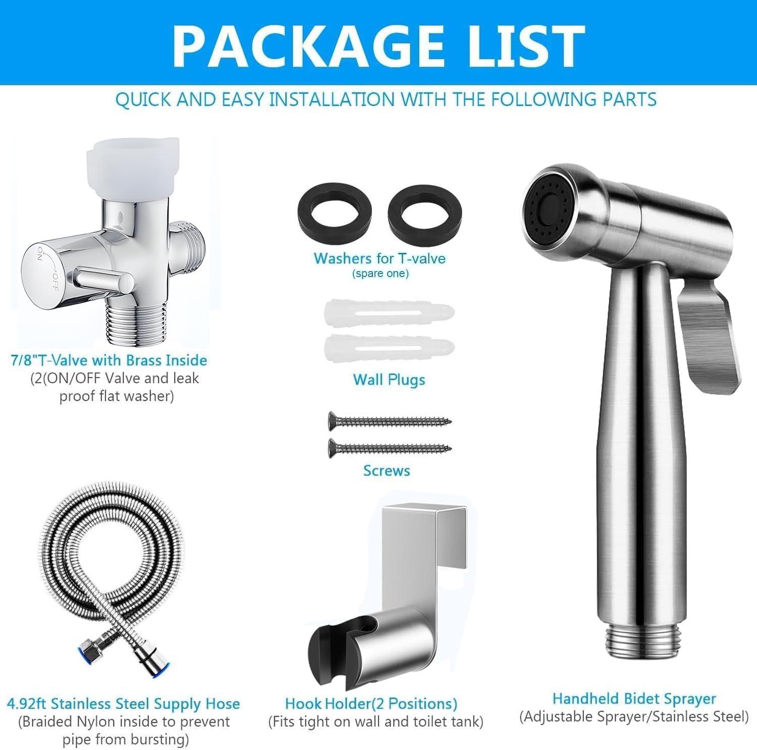 Handheld Bidet Sprayer for Toilet, Premium Stainless Steel Bathroom Bidet Sprayer Set with Anti-Leaking Hose & 2 Water Pressure, Ideal for Feminine Wash, Cloth Diaper Cleaning, Baby Wash & Pets Shower