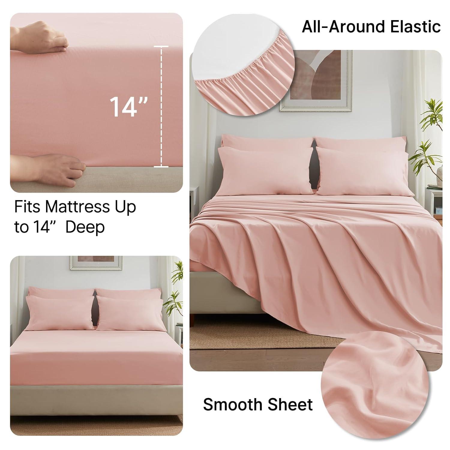Anluoer Queen Comforter Set 7 Piece, Pink Bed in a Bag with Comforters, Pillow Shams, Pillowcases, Flat Sheet, Fitted Sheet