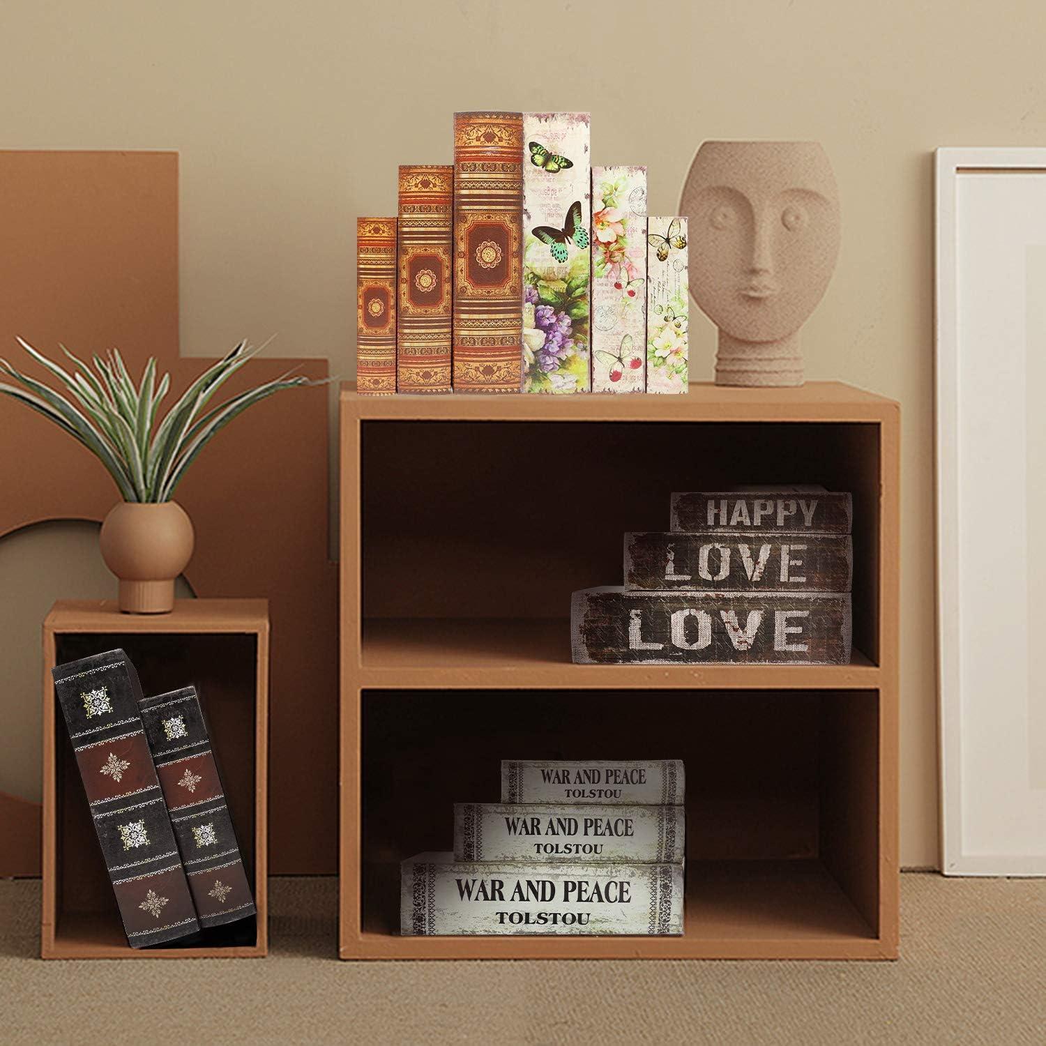 Jolitac Decorative Book Boxes World Map Pattern Antique Book Invisible box with Magnetic cover, Faux Wood Set of 3 Storage Set (Map)