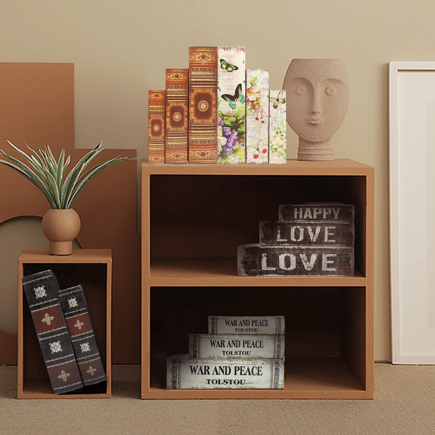 Jolitac Decorative Book Boxes World Map Pattern Antique Book Invisible box with Magnetic cover, Faux Wood Set of 3 Storage Set (Map)