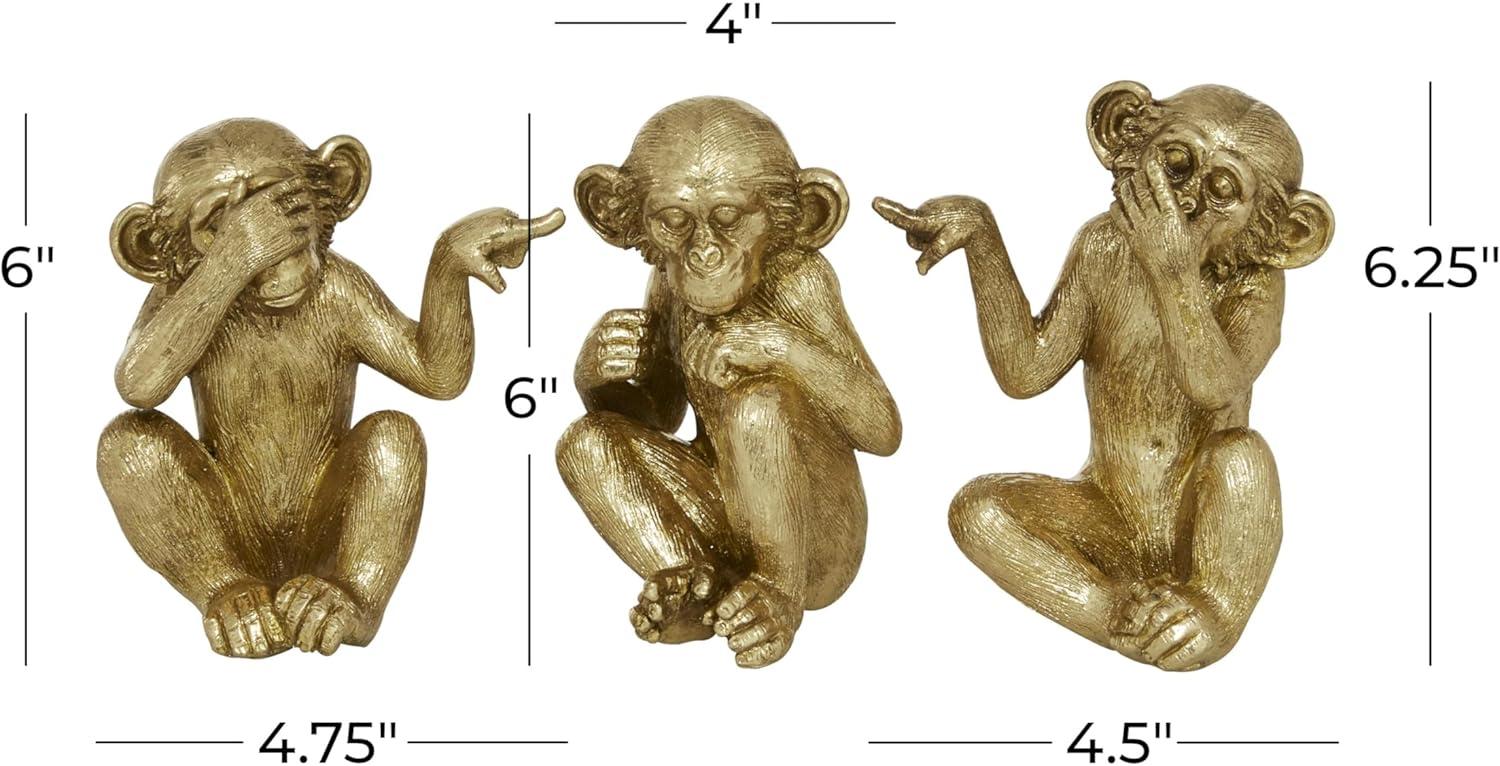 6", 6", 6"H Gold Polystone See No Evil Monkey Sculpture, by DecMode (3 Count)