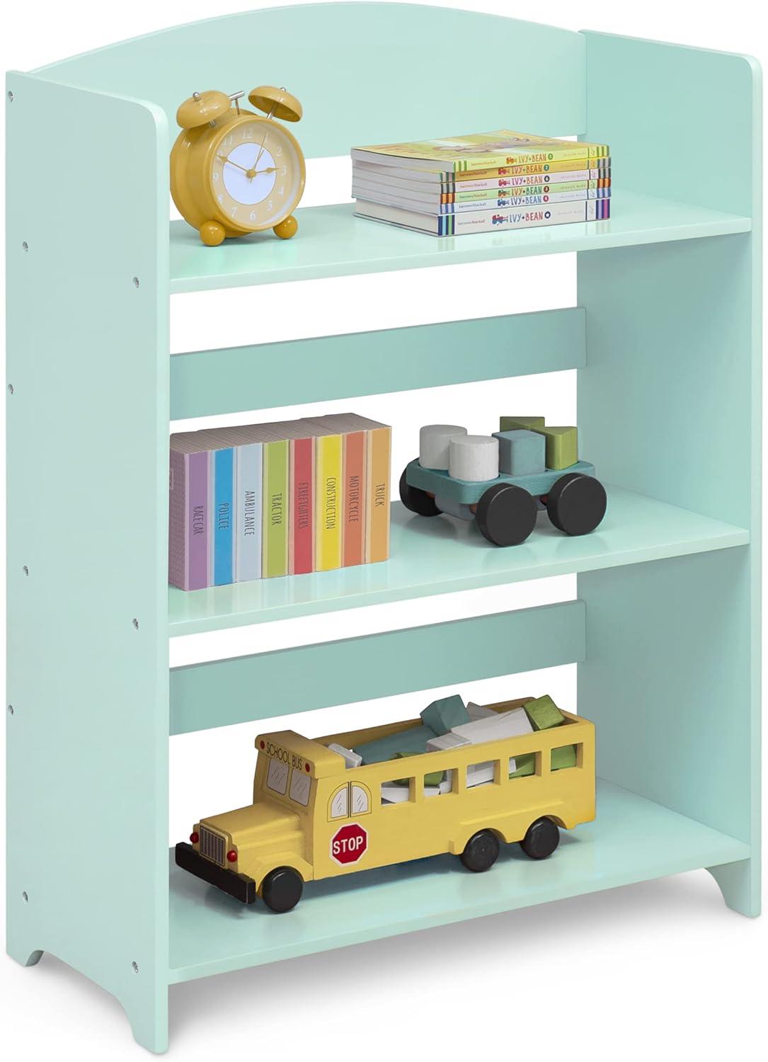 Mint Green Wooden Kids Bookshelf with Three Shelves