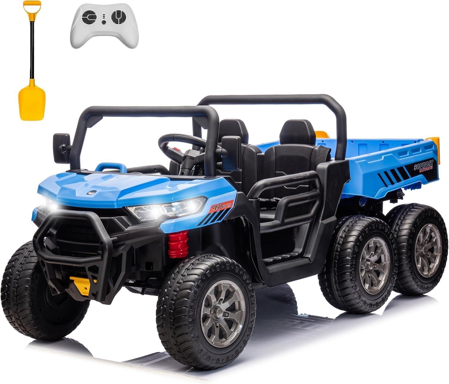 VIBESPARK 24 Volt Ride on Toys with Dump Bed, 2-Seater Ride on Dump Truck, 2×200W Electric Car for Kids Ride on UTV w/ Remote Control, Shovel, Bluetooth, Music, LED Light, 5MPH, Blue