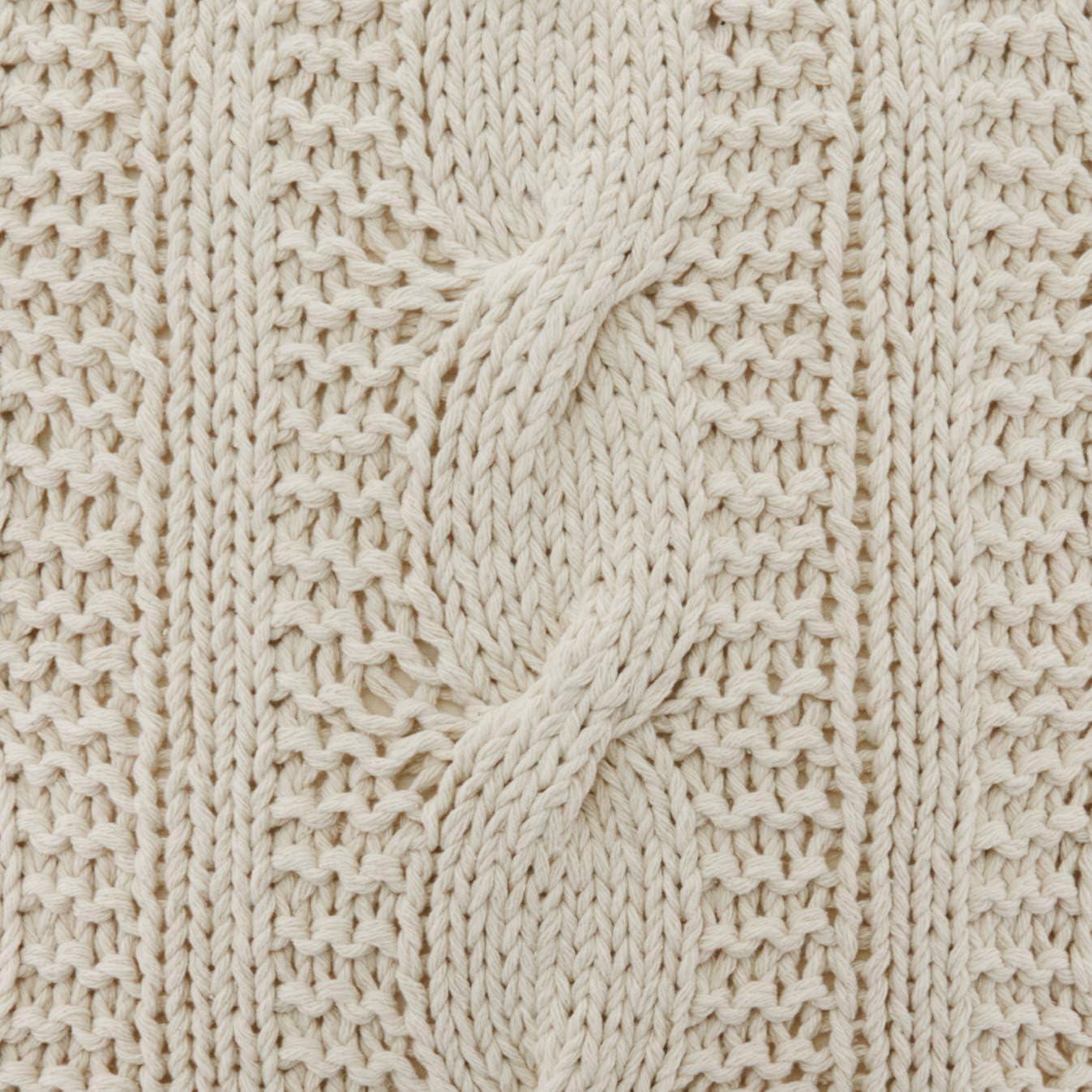 Vanilla Cable Knit Cotton Square Throw Pillow Set