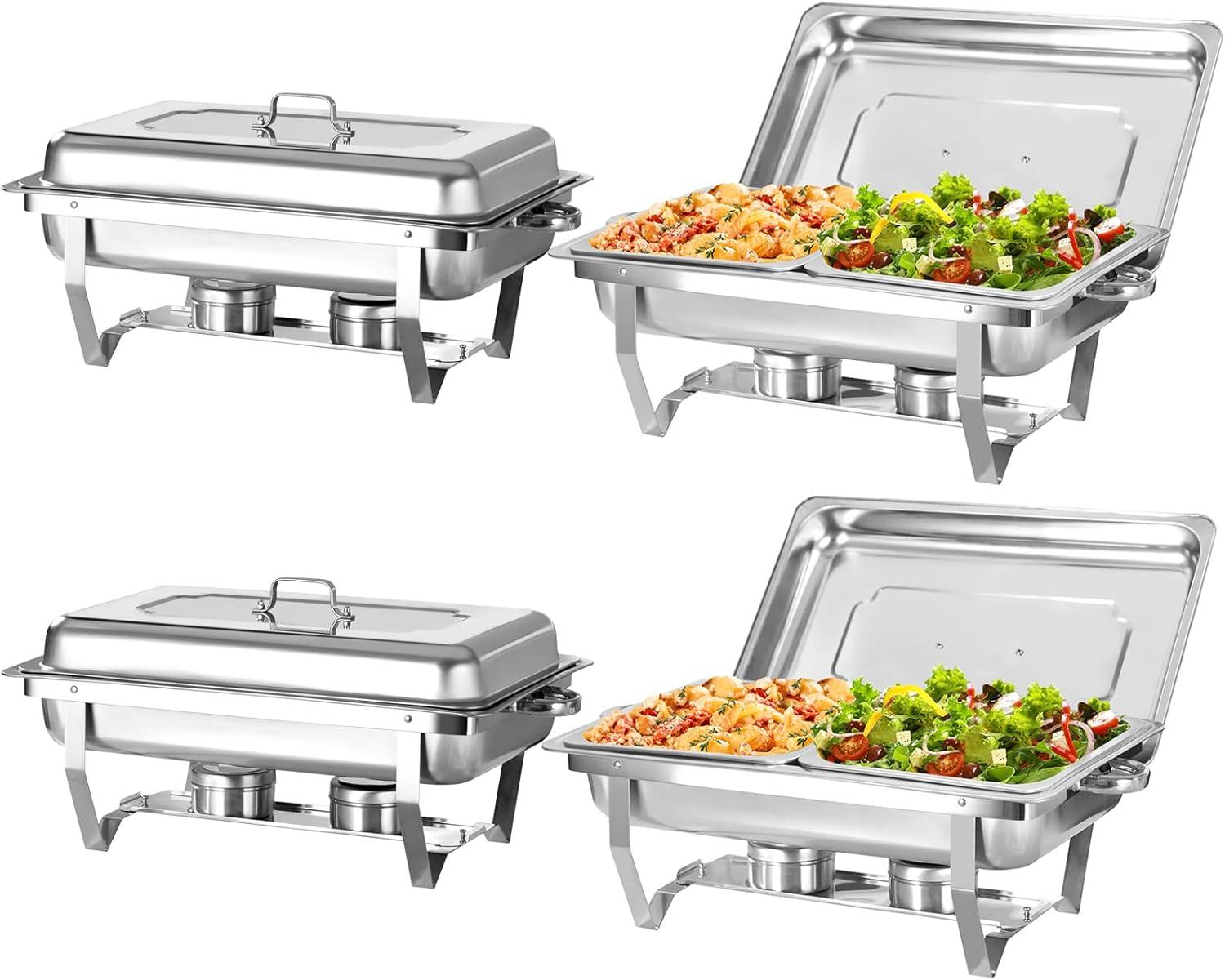 The Party Aisle™ Chafing Dishes For Buffet 4 Pack, 8 Qt Stainless Steel Chafers And Buffet Warmers Sets With Lid, Rectangle Serving Food Warmer Catering Supplies Buffet Display For Parties