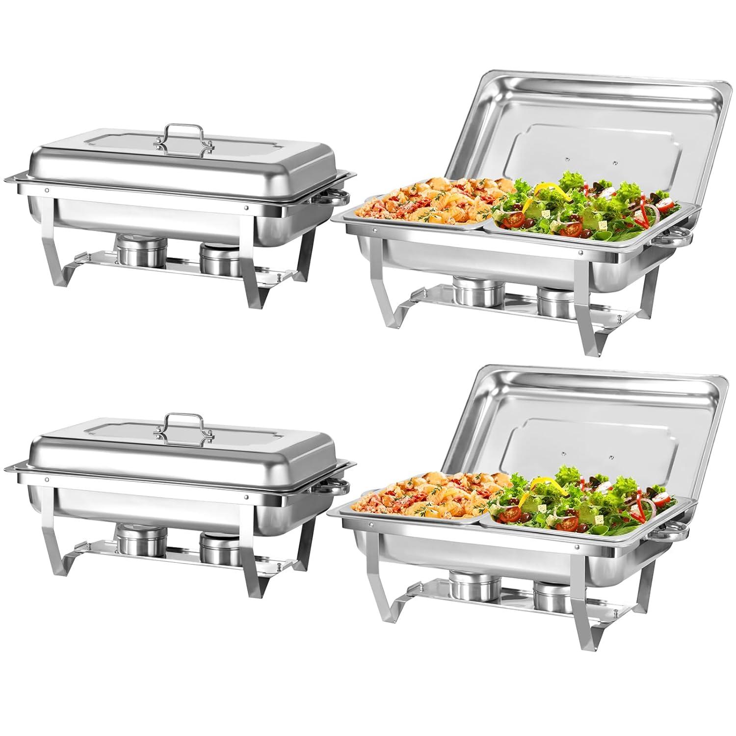 The Party Aisle™ Chafing Dishes For Buffet 4 Pack, 8 Qt Stainless Steel Chafers And Buffet Warmers Sets With Lid, Rectangle Serving Food Warmer Catering Supplies Buffet Display For Parties