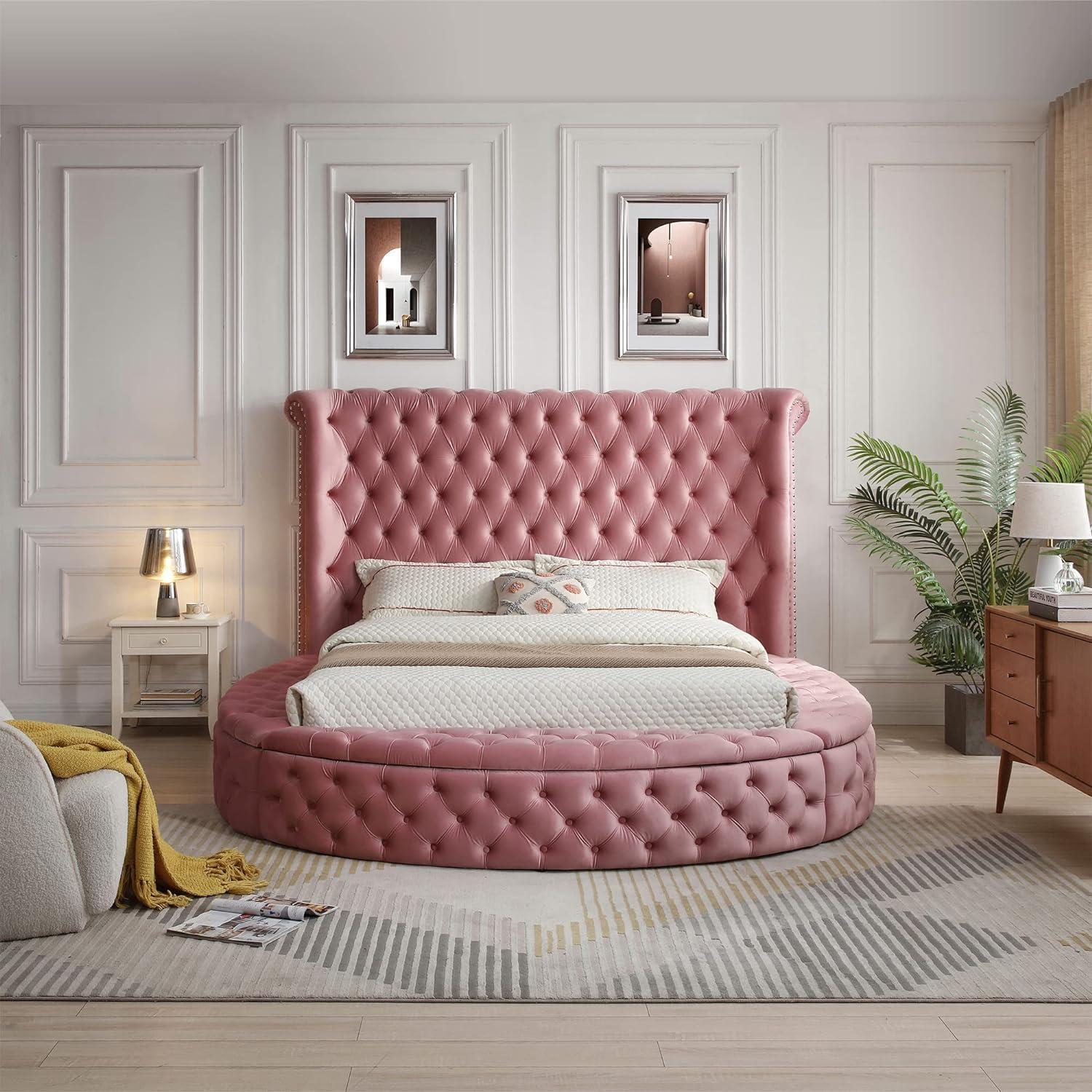 Woodpeckers Furniture and Mattress Upholstered Round Storage Bed