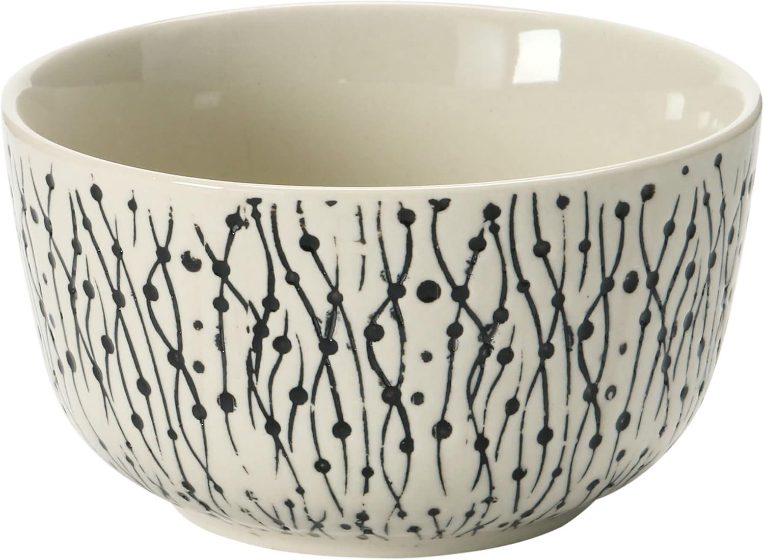 Creative Co-Op Hand-Stamped Stoneware Bowl with Embossed Pattern, Black and Cream Color, 4 Styles