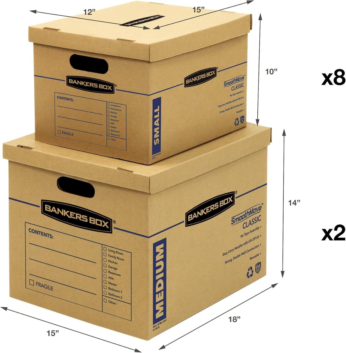 Tape-Free Assembly Brown Cardboard Moving Box Kit, 10 Pack