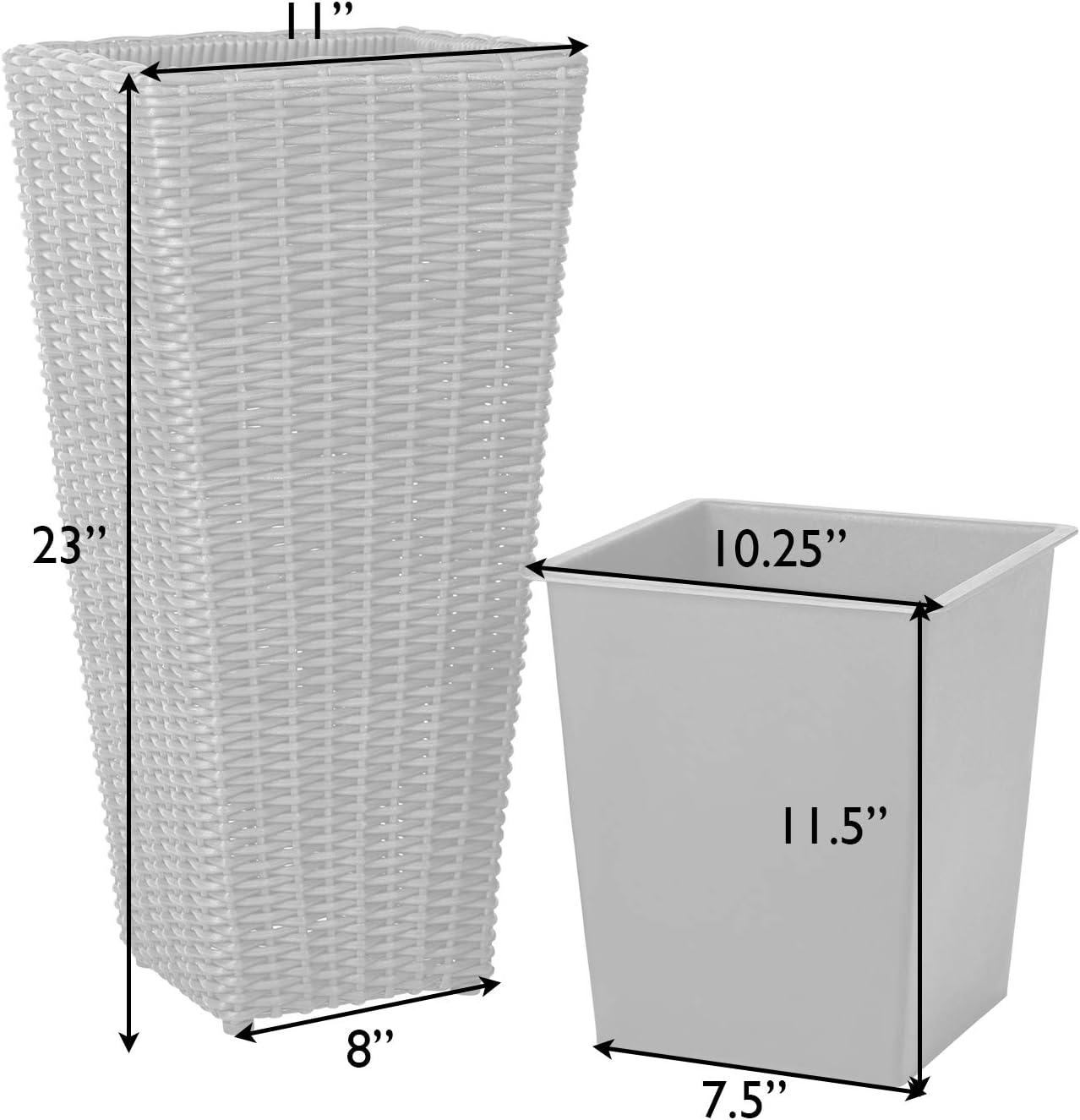 PatioSense Alto Balkene Home Alto Wicker Planter with Liners ,Tall Plant Decor Box for Outdoors - Mocha - Pack of 2