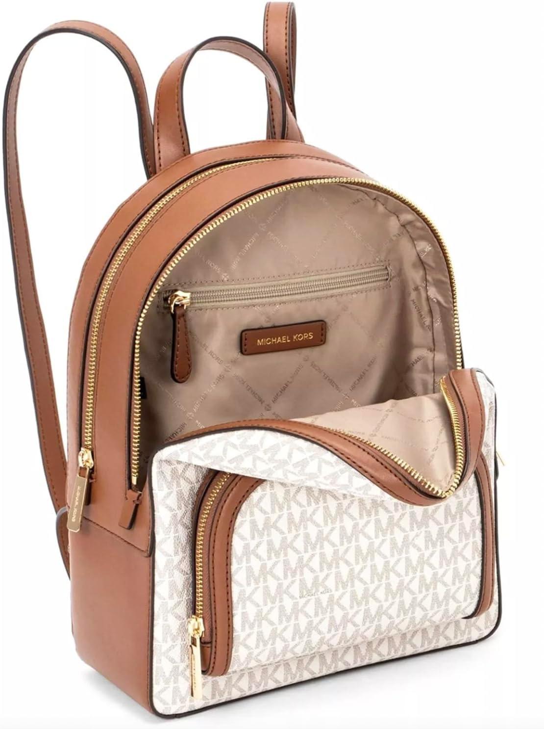 Vanilla and Brown Medium Leather Women's Backpack