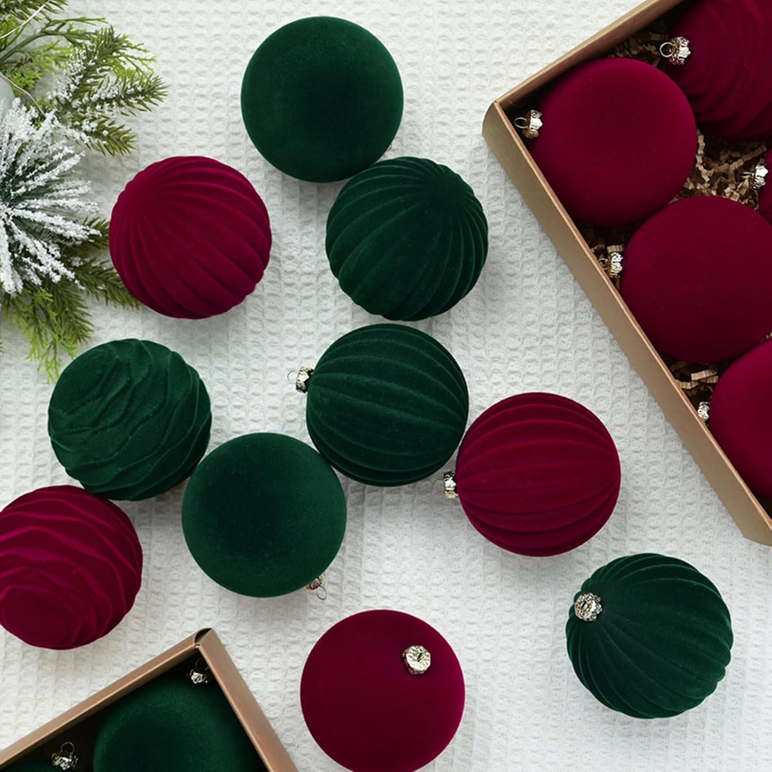 Zpanxa Christmas Decorations Clearance 3.15'' Flocking Ball Christmas Ball Dark Velvet Christmas Ball Christmas Tree Decoration 12PC Red