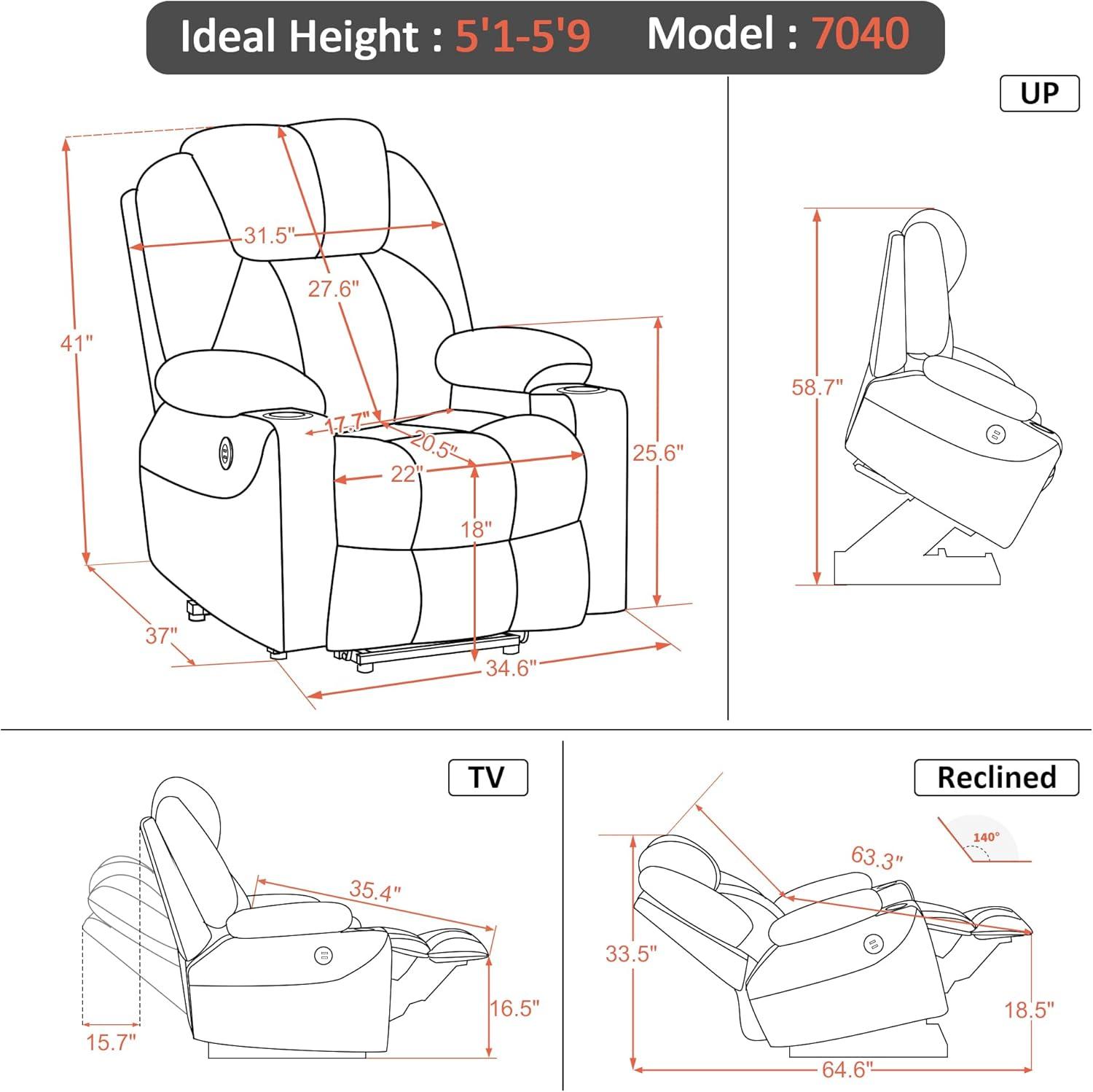 Brown Faux Leather Massage Recliner with USB Ports