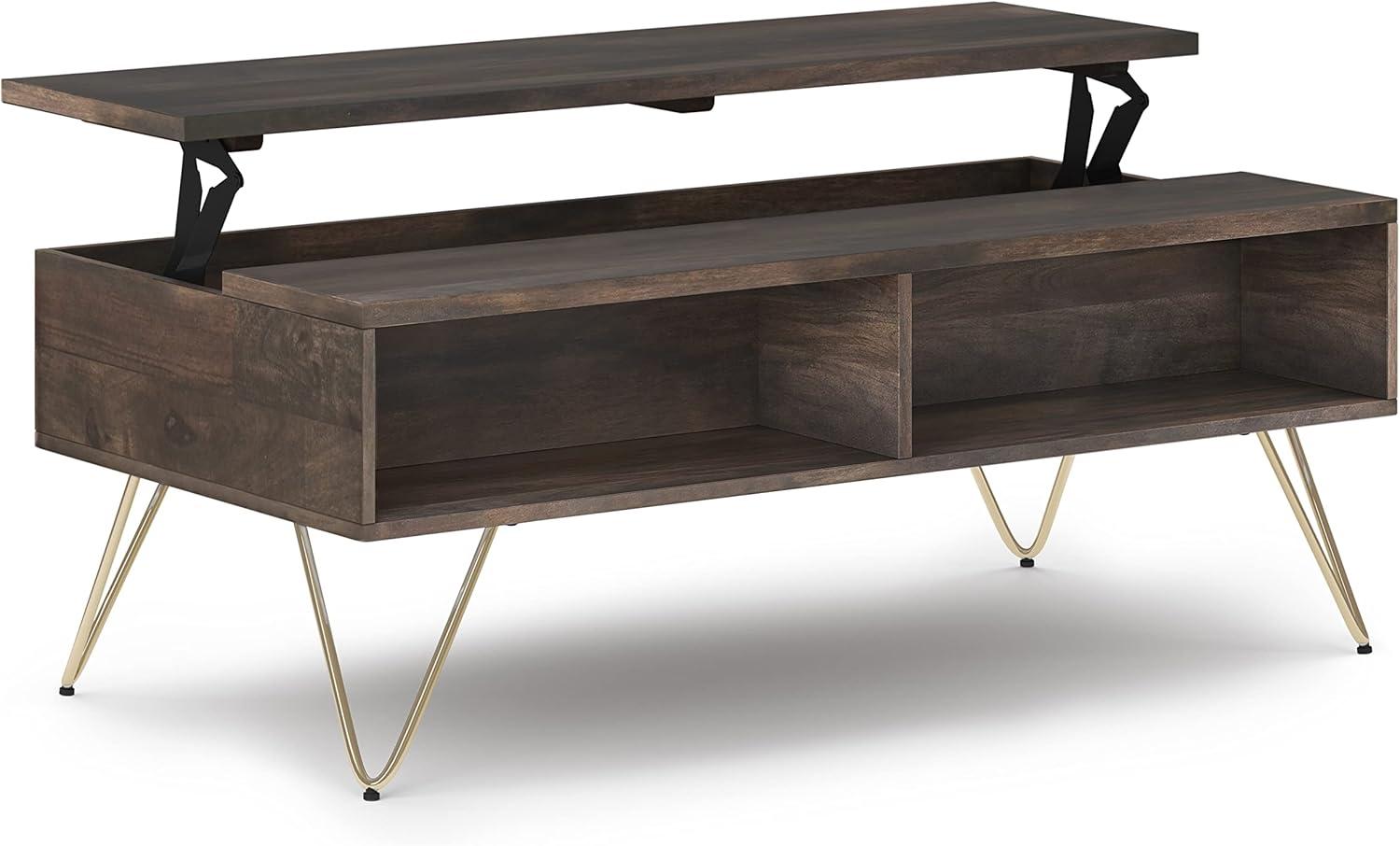 Simpli Home Hunter Mango Wood 48" Rectangle Lift Top Coffee Table in Ebony