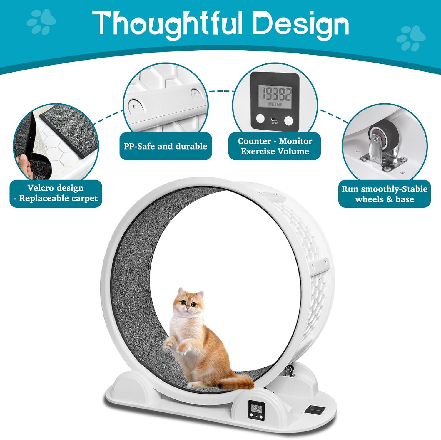 Large White and Gray ABS Cat Exercise Wheel with Pedometer