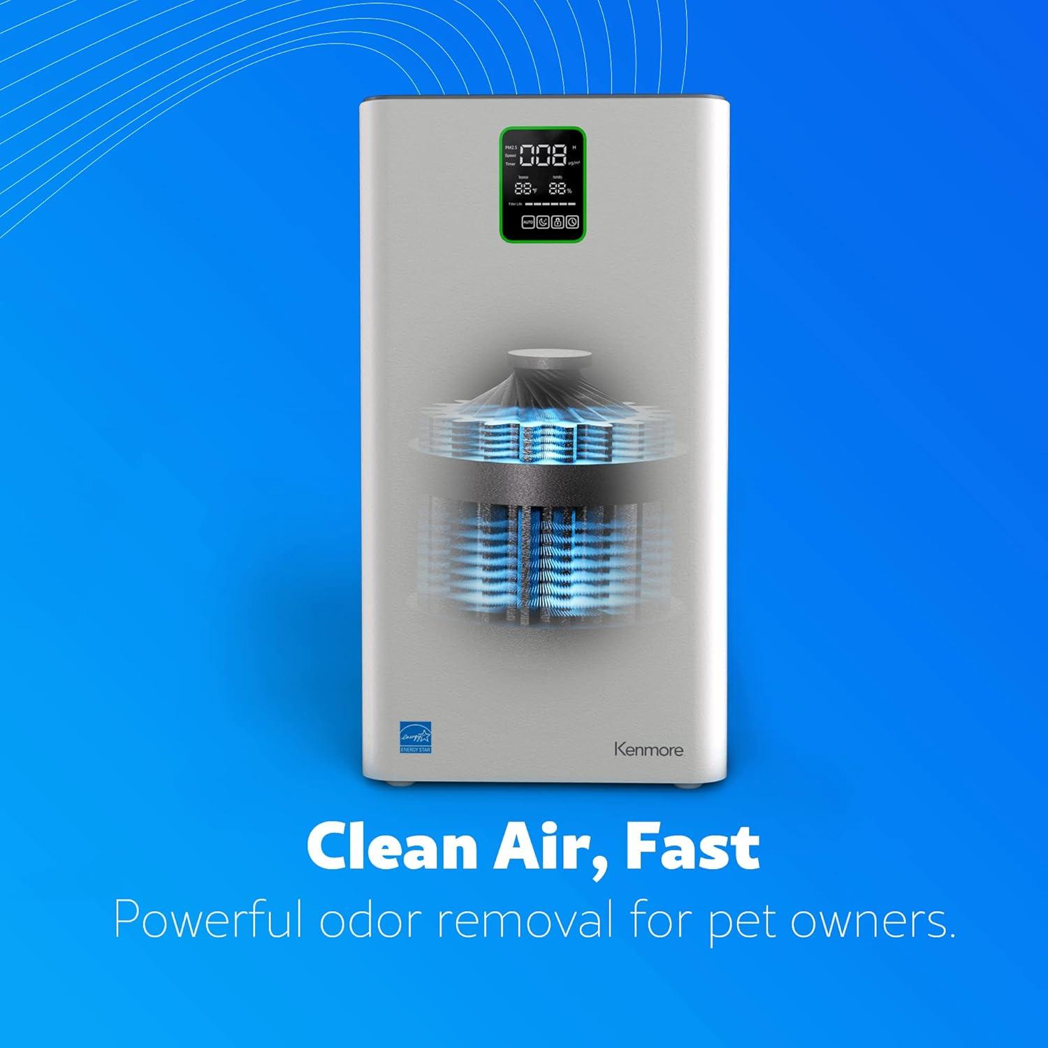 Kenmore PM3020, 1500 Sq Ft H13 True HEPA Air Purifier, 3-Stage Filtration System
