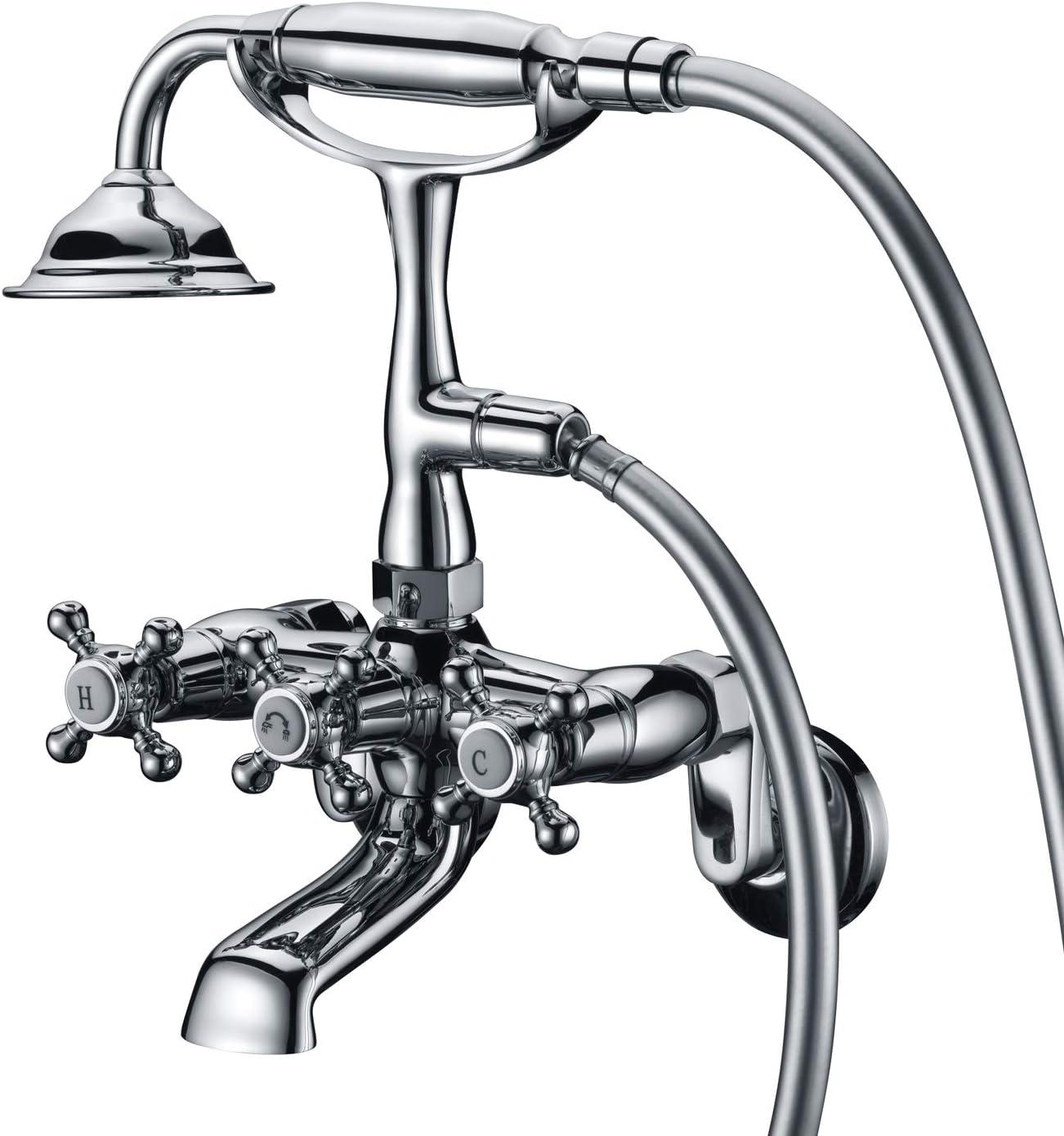 3 Handle Bathroom Clawfoot Tub Faucet with Diverter